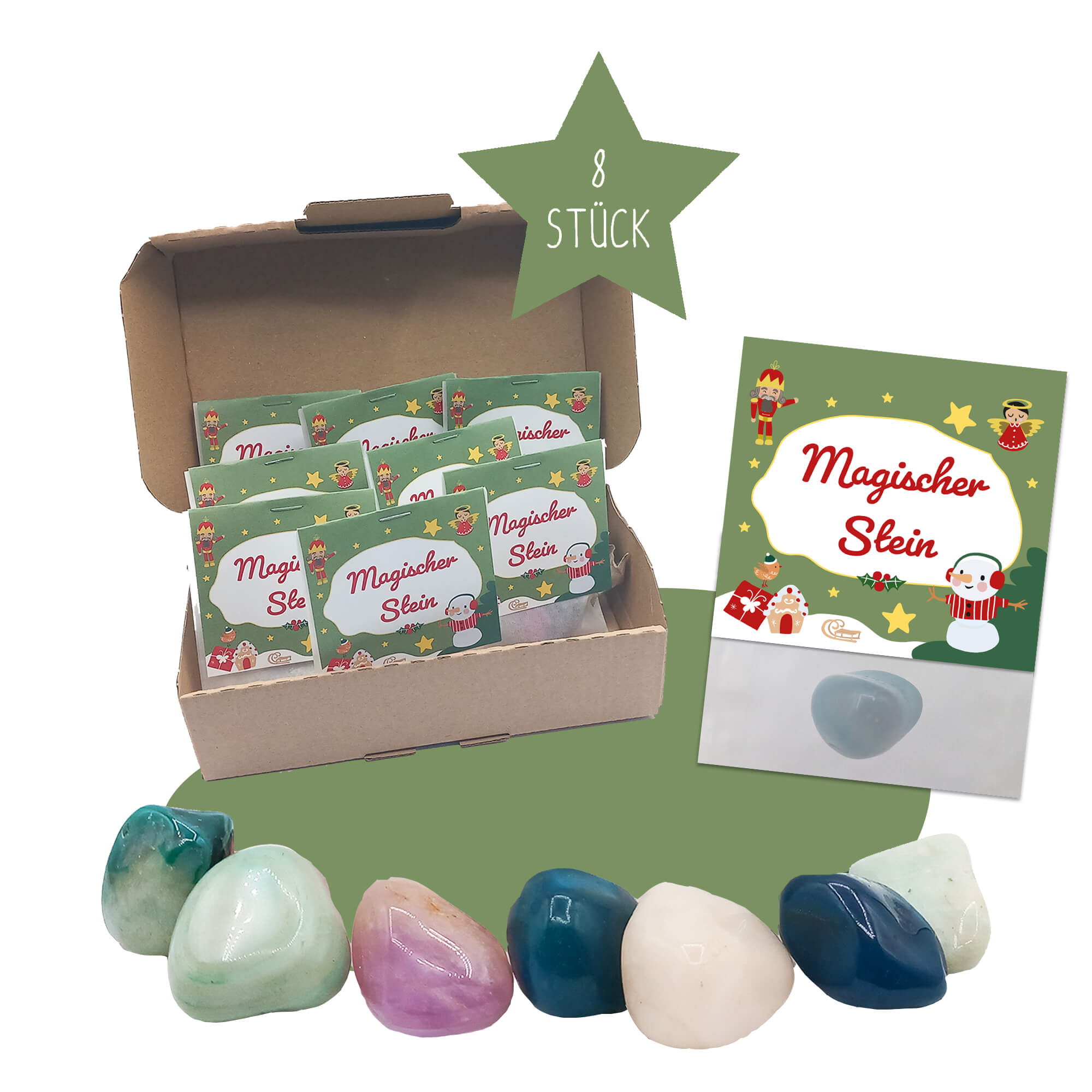 8er Set Glückssteine Weihnachten (Grün) Jeka - malmichmunt.com