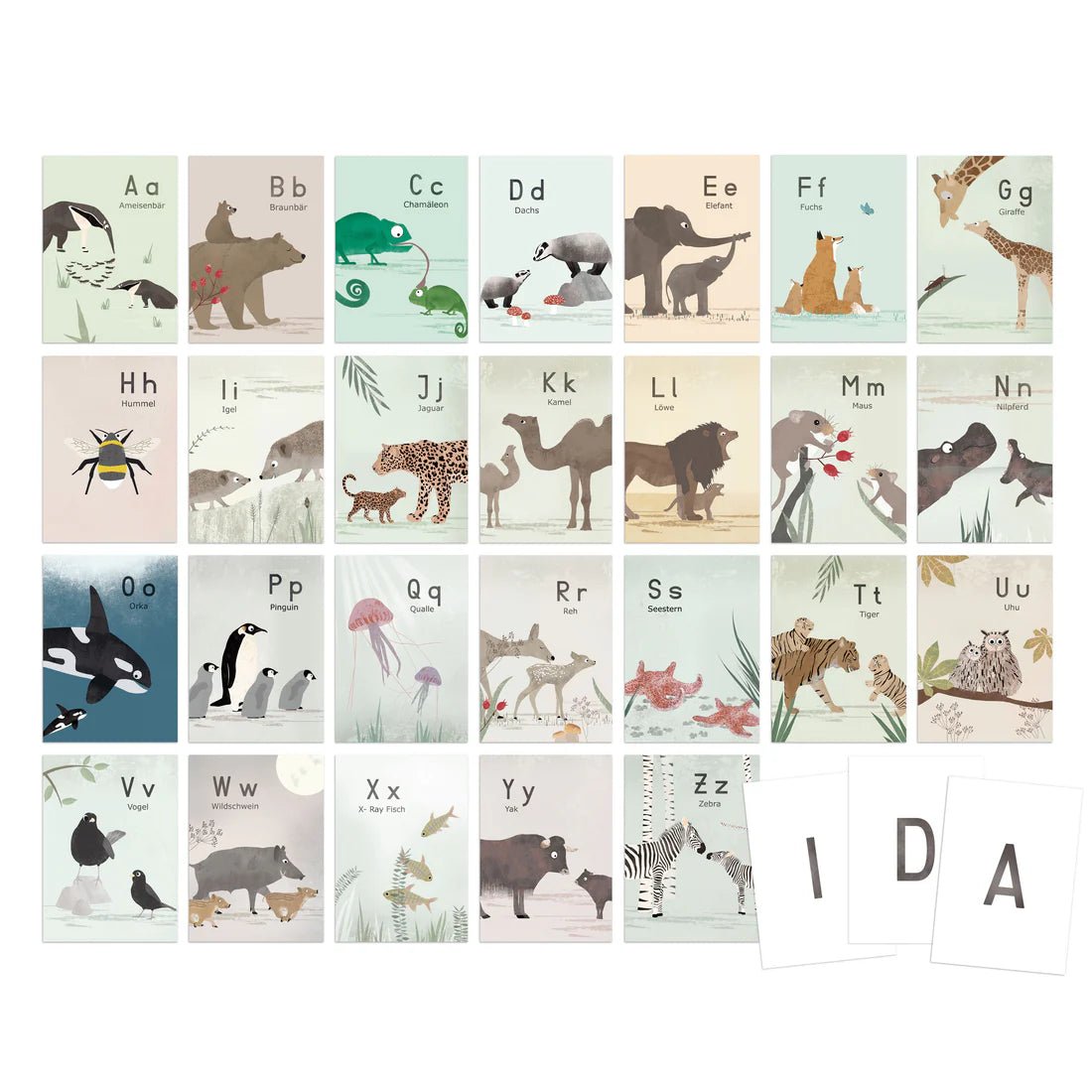 ABC Buchstabenkarten: Mein Tieralphabet Fräulein Elvira - malmichmunt.com