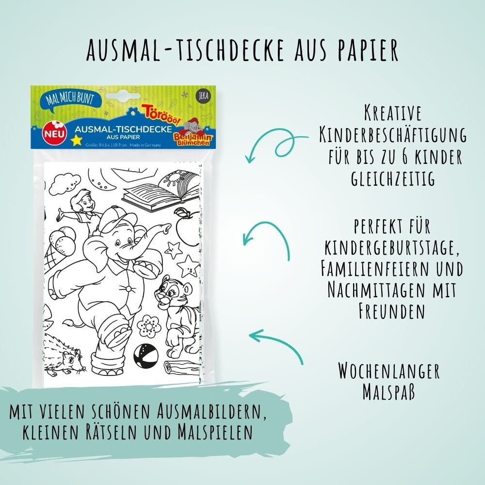 Ausmal - Tischdecke aus Papier "Benjamin Blümchen" Jeka - malmichmunt.com