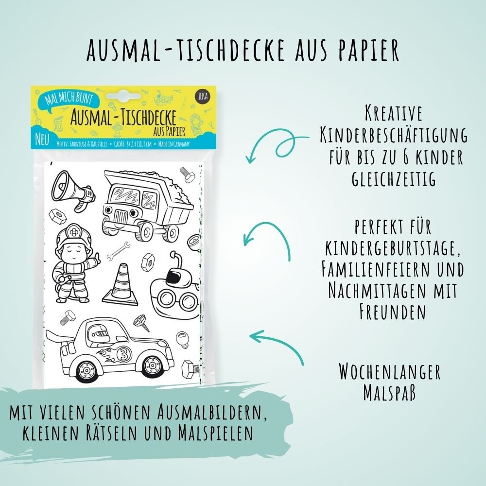 Ausmal - Tischdecke aus Papier "Fahrzeuge & Baustelle" Jeka - malmichmunt.com