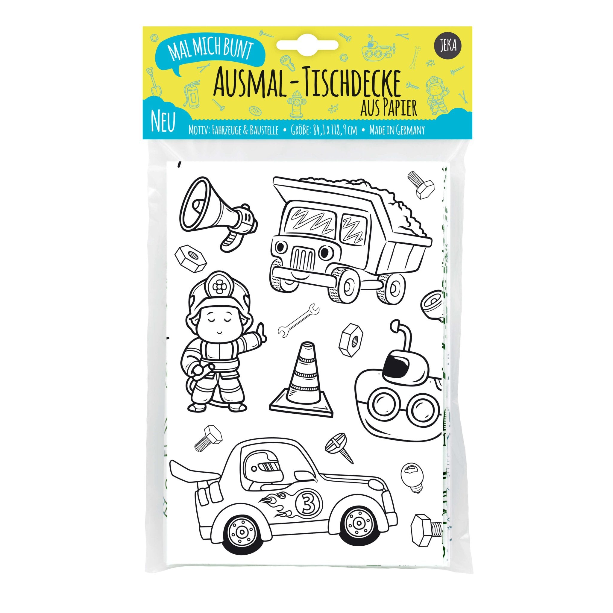 Ausmal - Tischdecke aus Papier "Fahrzeuge & Baustelle" Jeka - malmichmunt.com