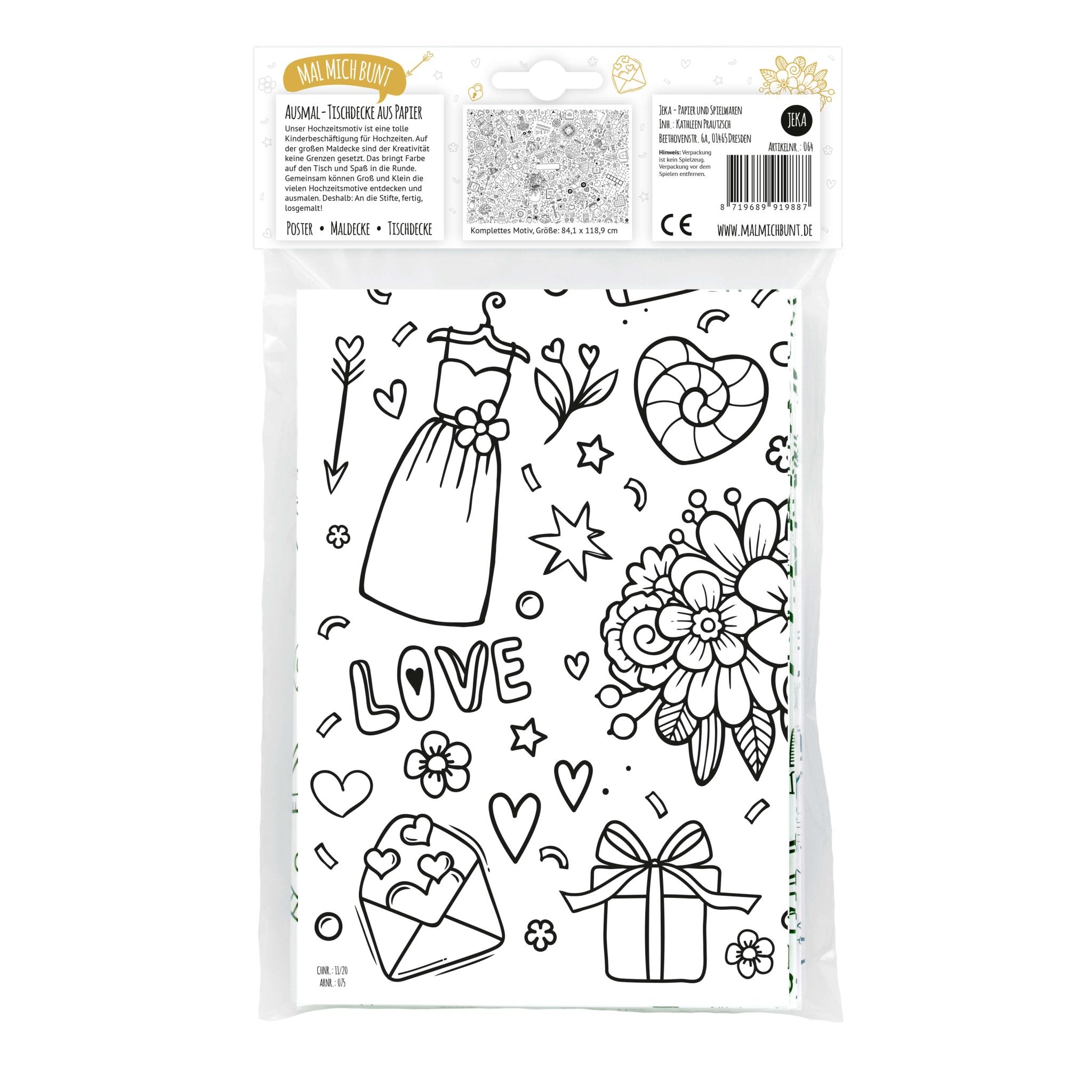 Ausmal - Tischdecke aus Papier "Hochzeit" Jeka - malmichmunt.com