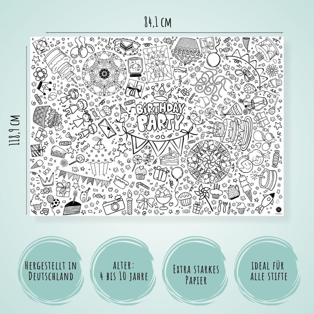 Ausmal - Tischdecke aus Papier "Kindergeburtstag" Jeka - malmichmunt.com