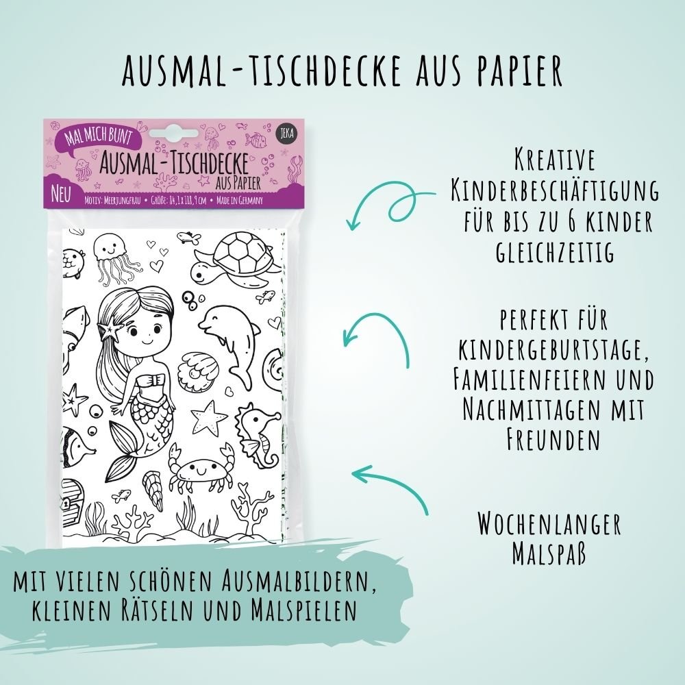 Ausmal - Tischdecke aus Papier "Meerjungfrau" Jeka - malmichmunt.com