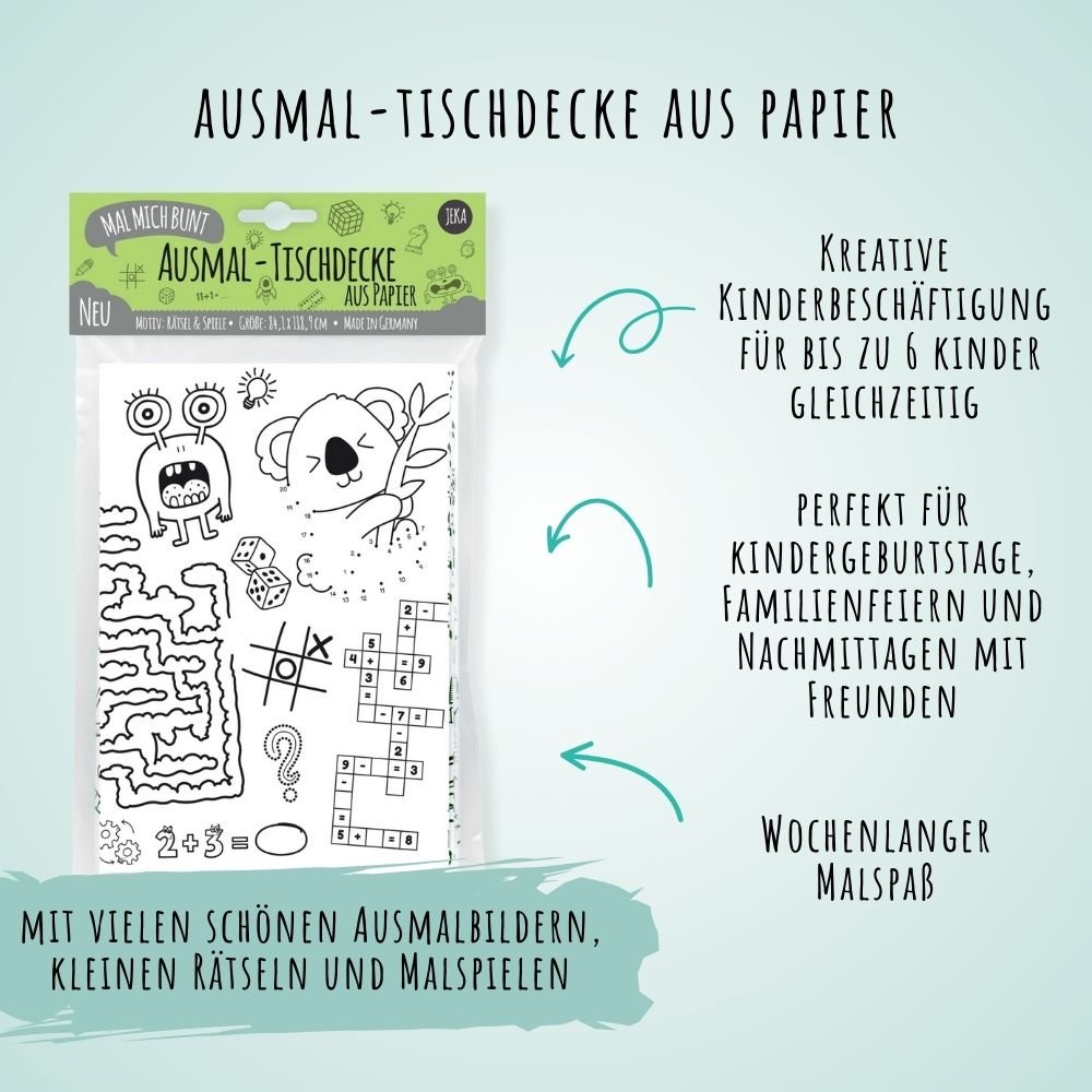 Ausmal - Tischdecke aus Papier "Rätsel & Spiele" Jeka - malmichmunt.com