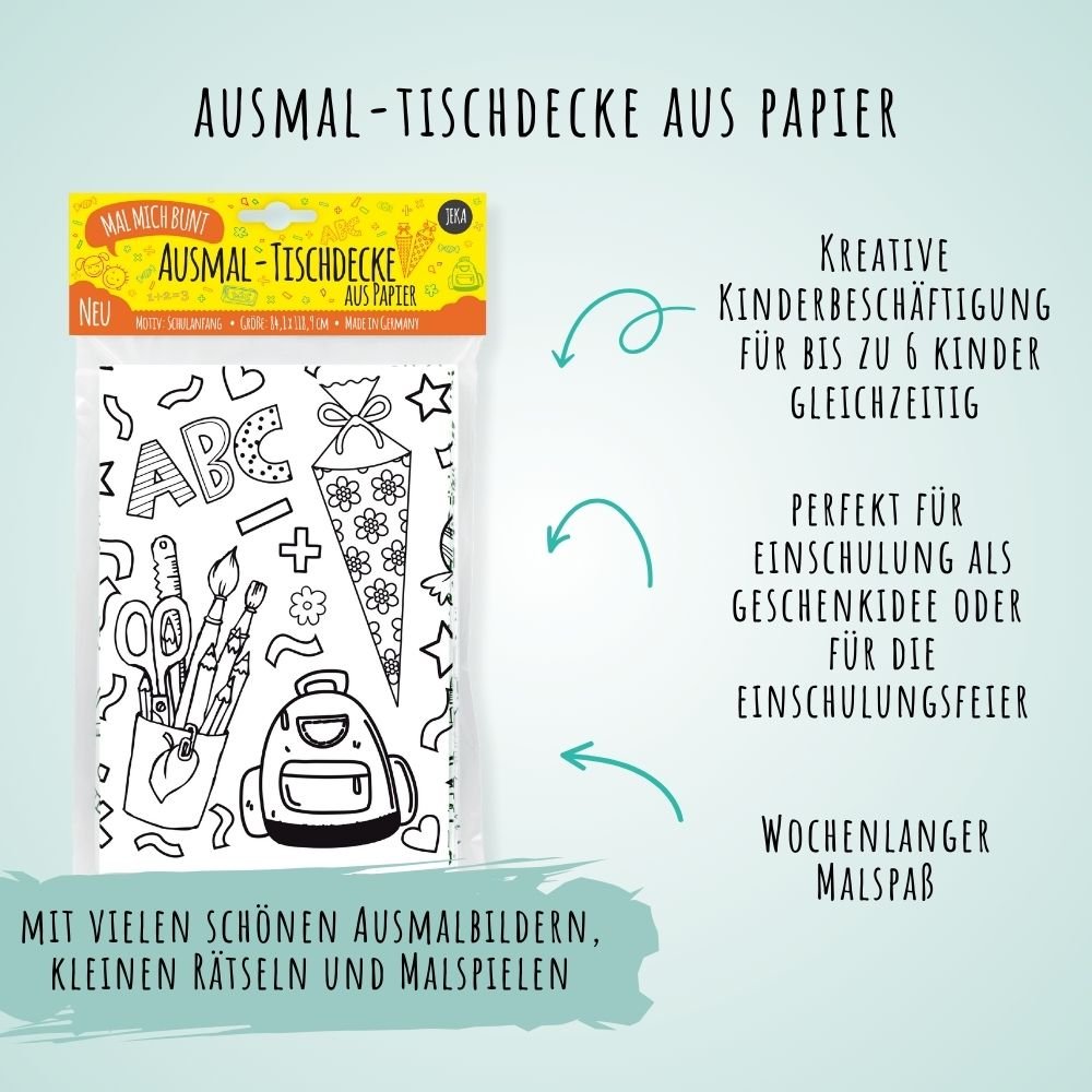 Ausmal - Tischdecke aus Papier "Schulanfang" Jeka - malmichmunt.com