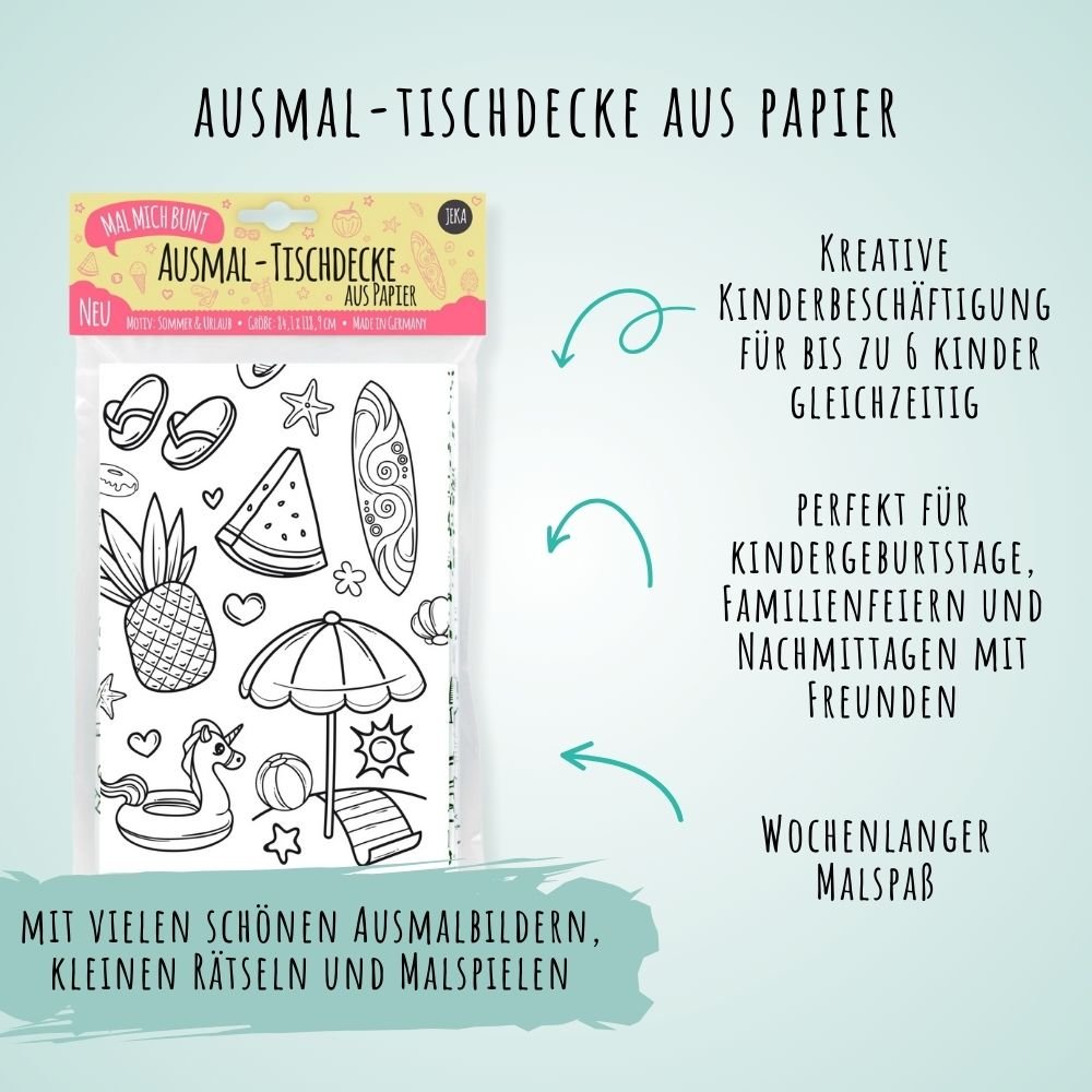 Ausmal - Tischdecke aus Papier "Sommer & Urlaub" Jeka - malmichmunt.com