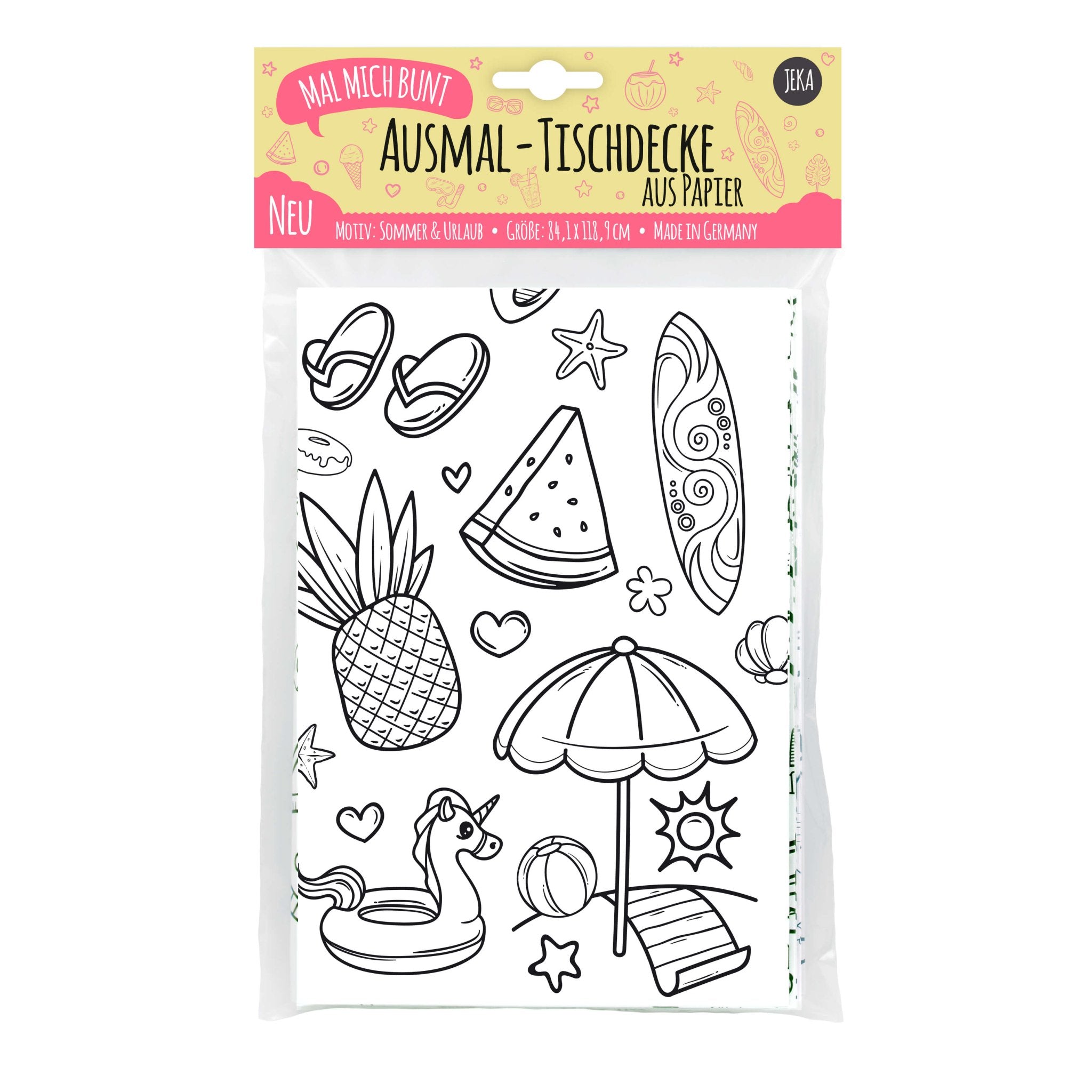 Ausmal - Tischdecke aus Papier "Sommer & Urlaub" Jeka - malmichmunt.com