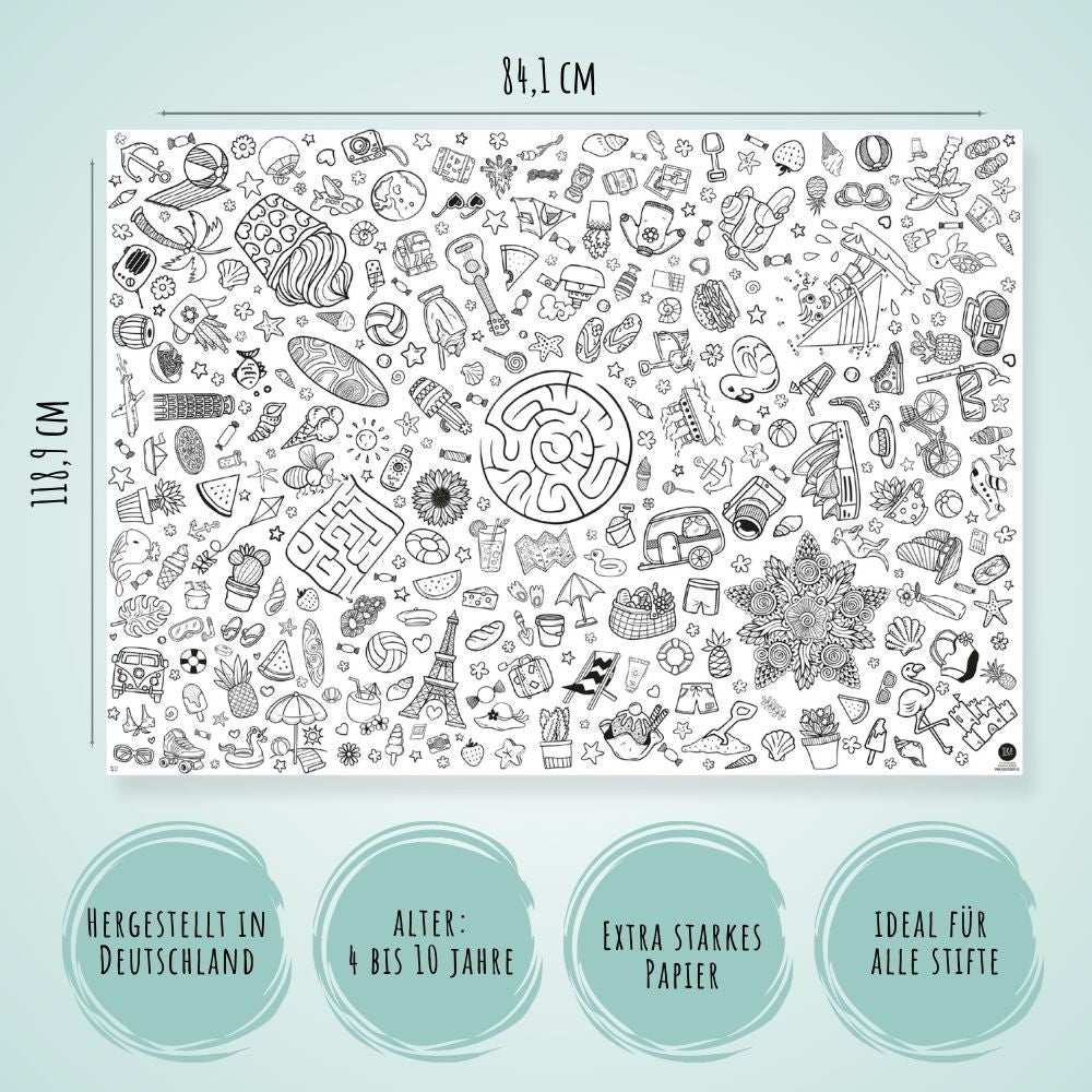 Ausmal - Tischdecke aus Papier "Sommer & Urlaub" Jeka - malmichmunt.com
