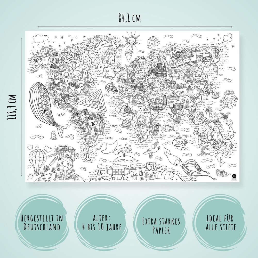 Ausmal - Tischdecke aus Papier Weltkarte Jeka - malmichmunt.com