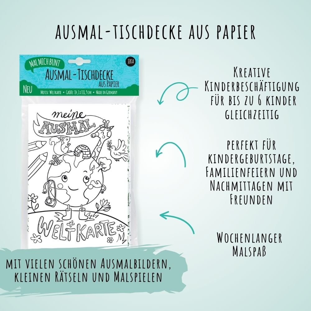 Ausmal - Tischdecke aus Papier Weltkarte Jeka - malmichmunt.com