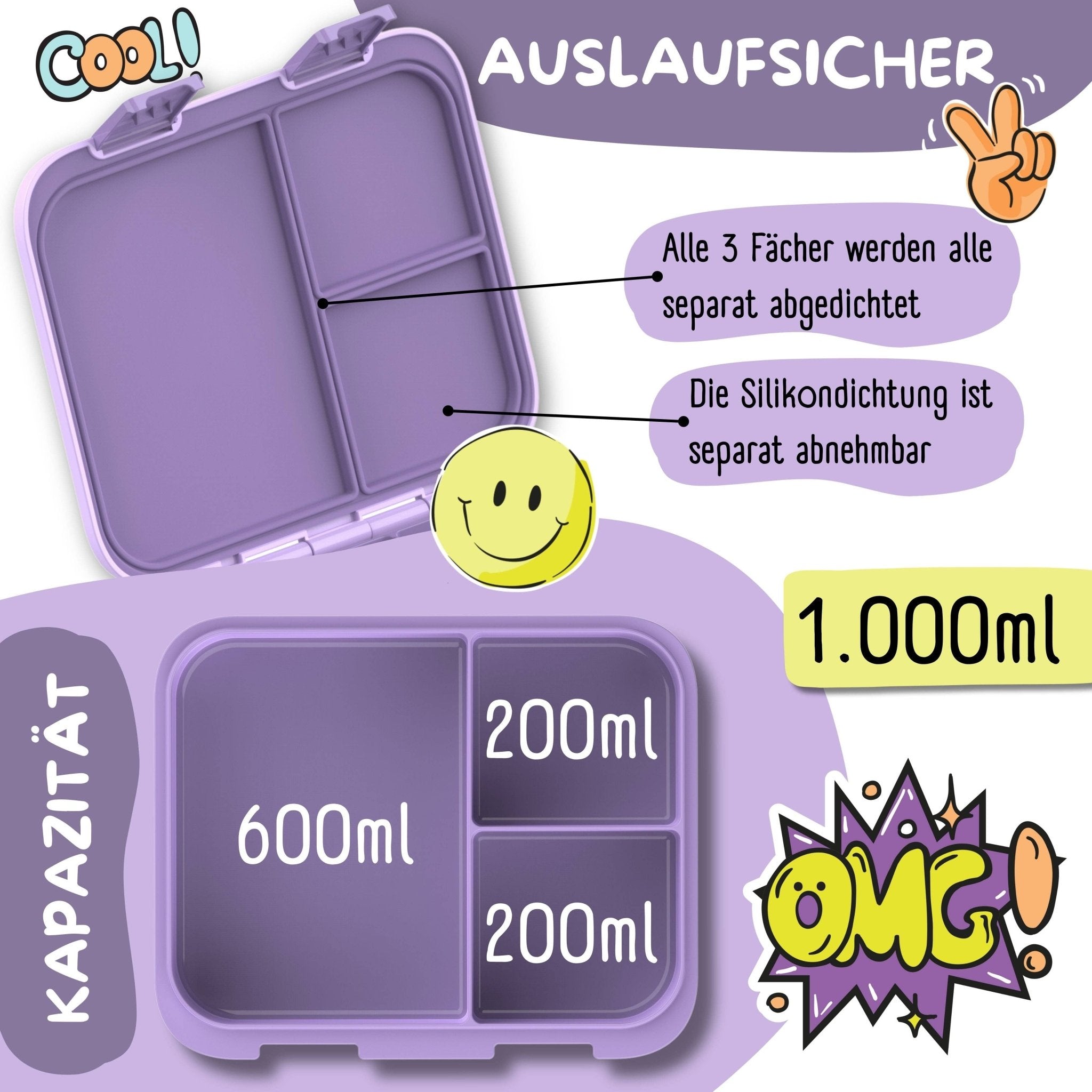 BEARFOOT Bento Box COMPACT - lila: 1.000ml BEARFOOT - malmichmunt.com