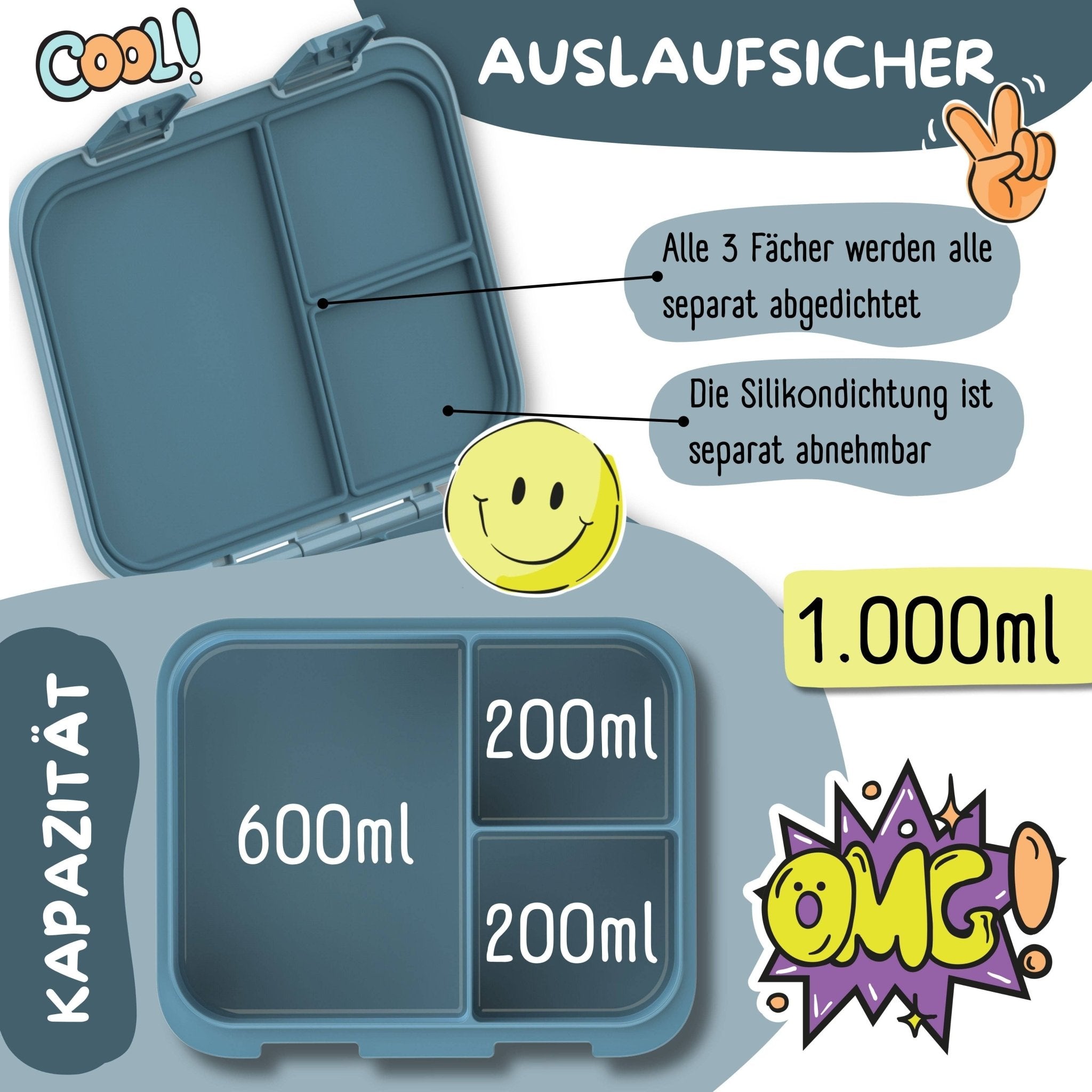 Bearfoot Bentobox Compact - Dinos blau - 1.000ml BEARFOOT - malmichmunt.com