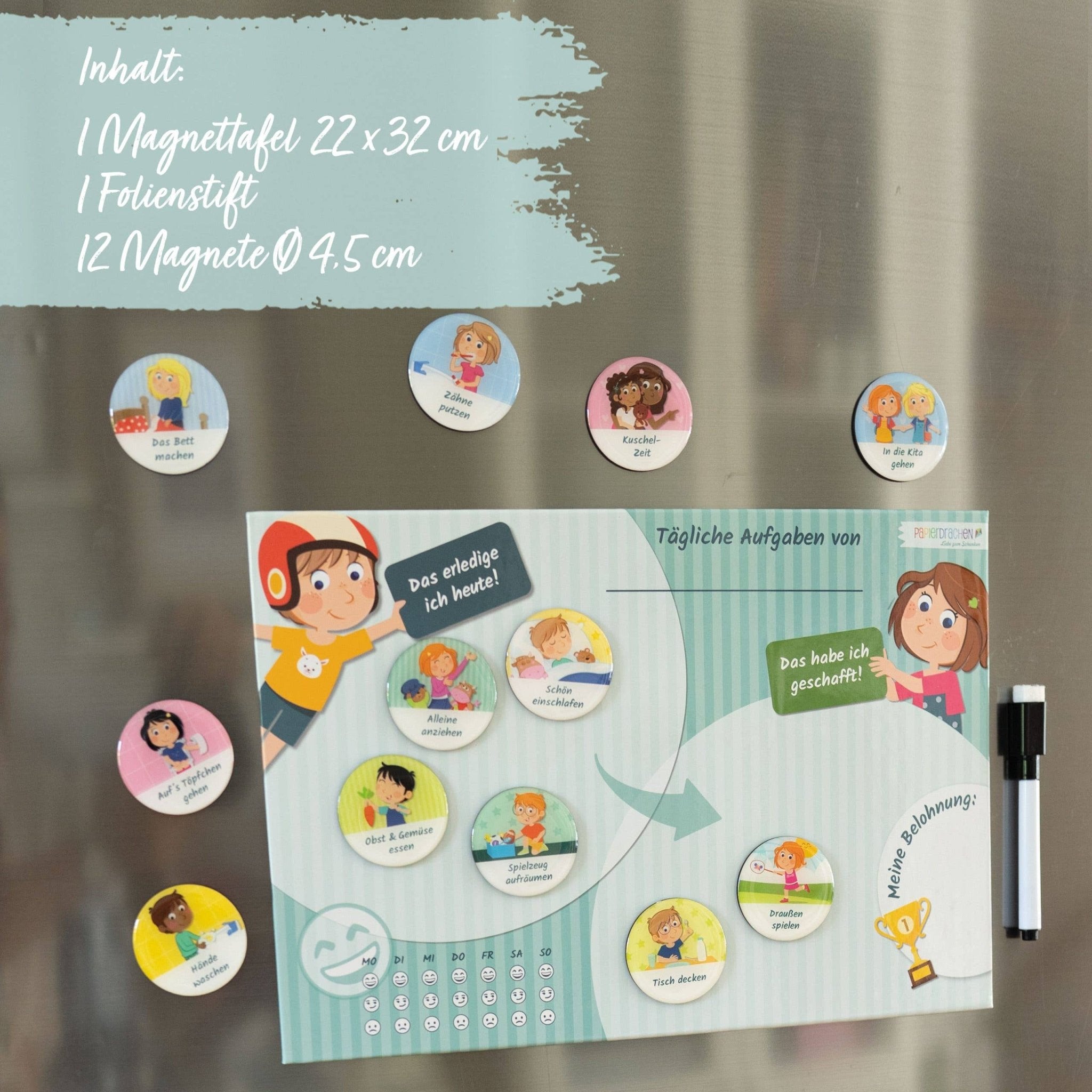 Belohnungstafel mit Magneten - Basis - Set Tagesablauf Papierdrachen - malmichmunt.com