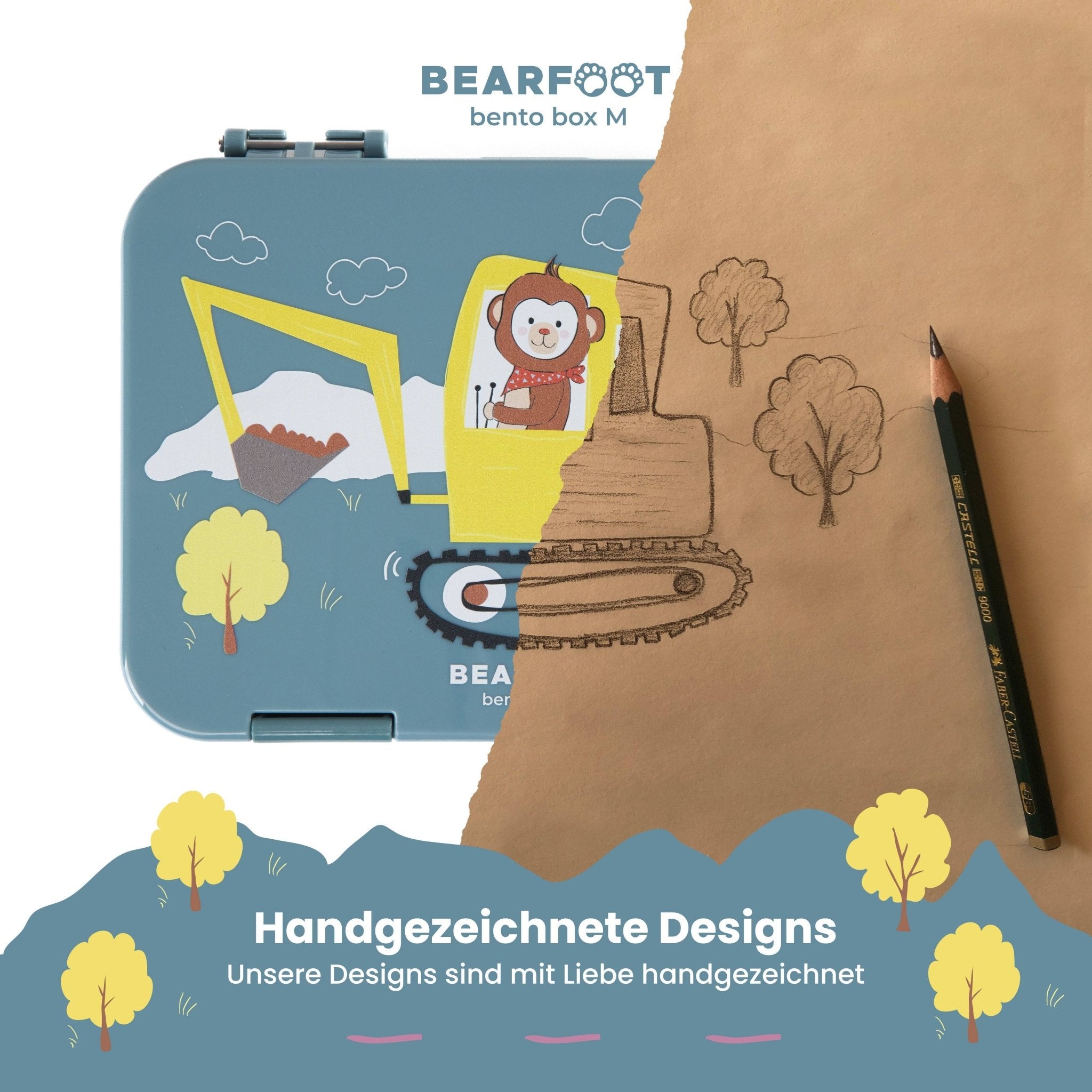 Brotdose Kinder mit Fächern, Lunchbox, Bento box - Bagger BEARFOOT - malmichmunt.com