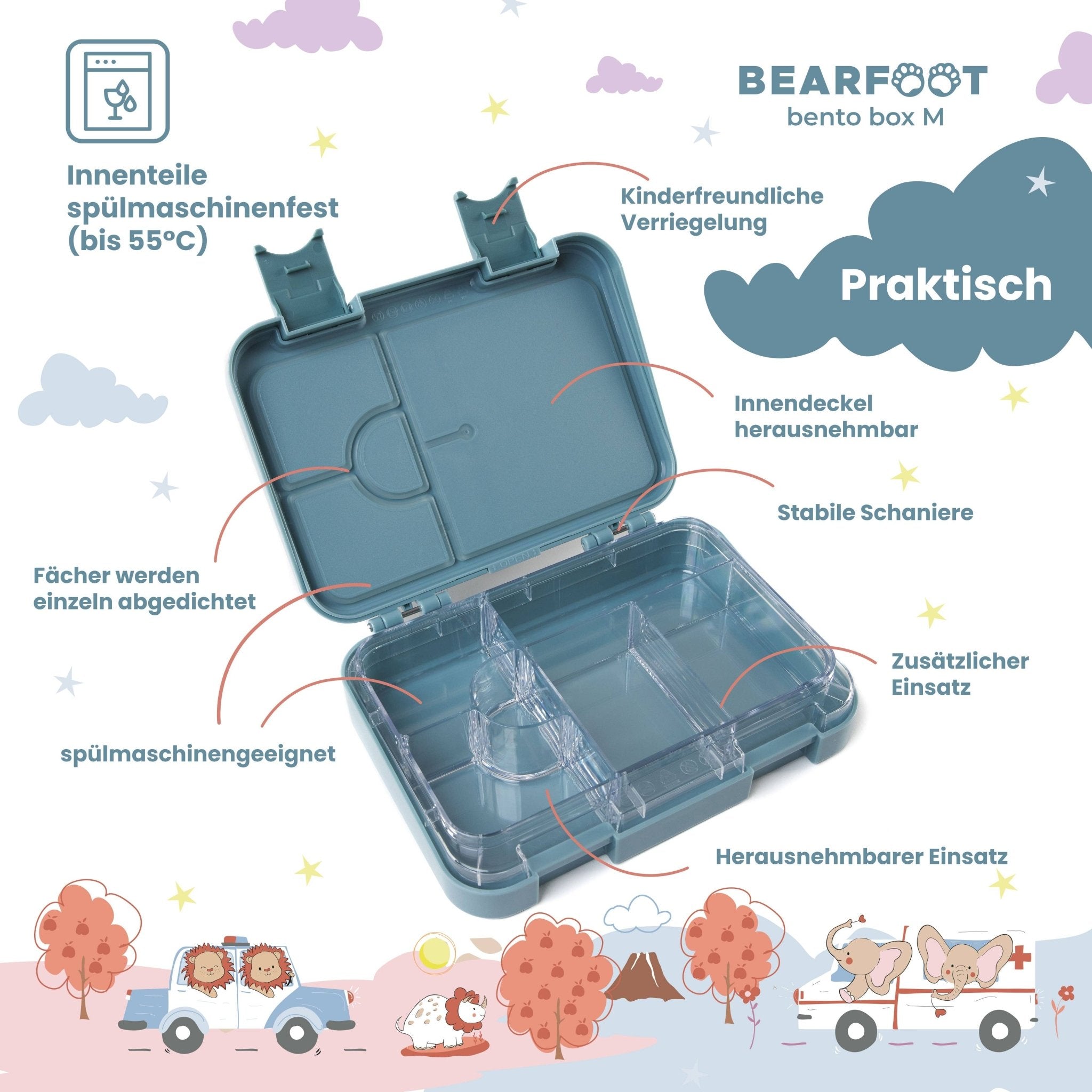 Brotdose Kinder mit Fächern, Lunchbox, Bento box - Bagger BEARFOOT - malmichmunt.com
