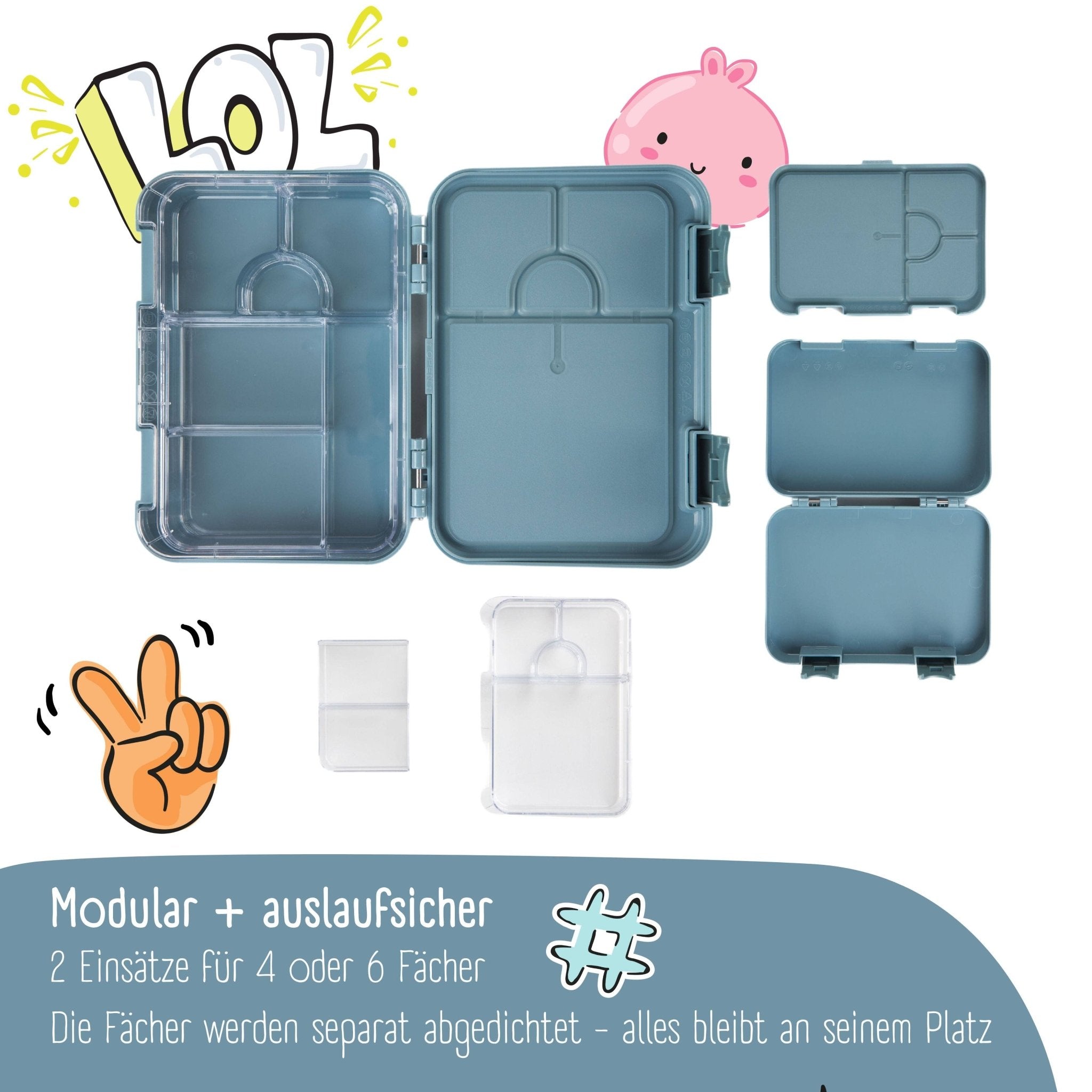 Brotdose Kinder mit Fächern, Lunchbox, Bento box - Blau BEARFOOT - malmichmunt.com