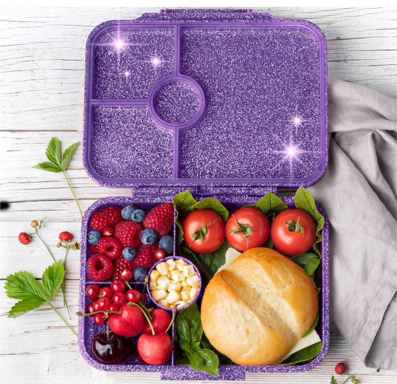 Brotdose Lekkabox Glamour Glitzer Purple Lekkabox - malmichmunt.com