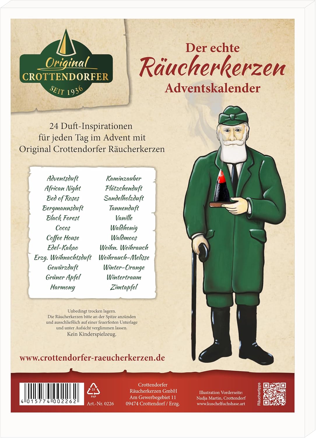 Crottendorfer der echte Räucherkerzen Adventskalender Hochformat 2026 Original Crottendorfer - malmichmunt.com