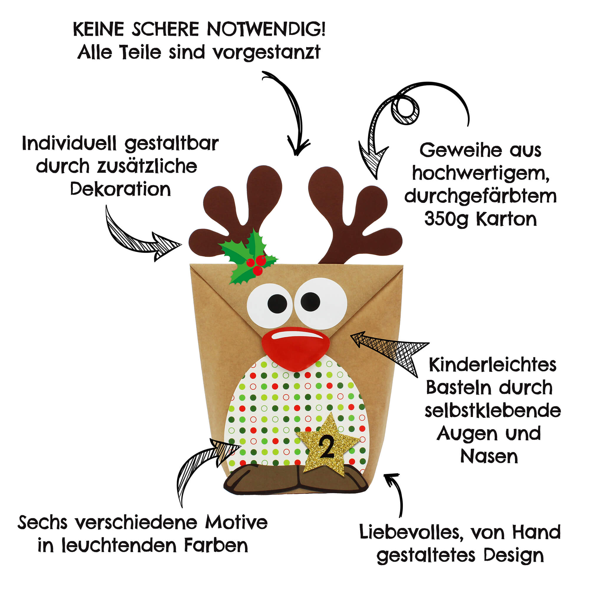 DIY Rentier Adventskalender Papierdrachen Papierdrachen - malmichmunt.com