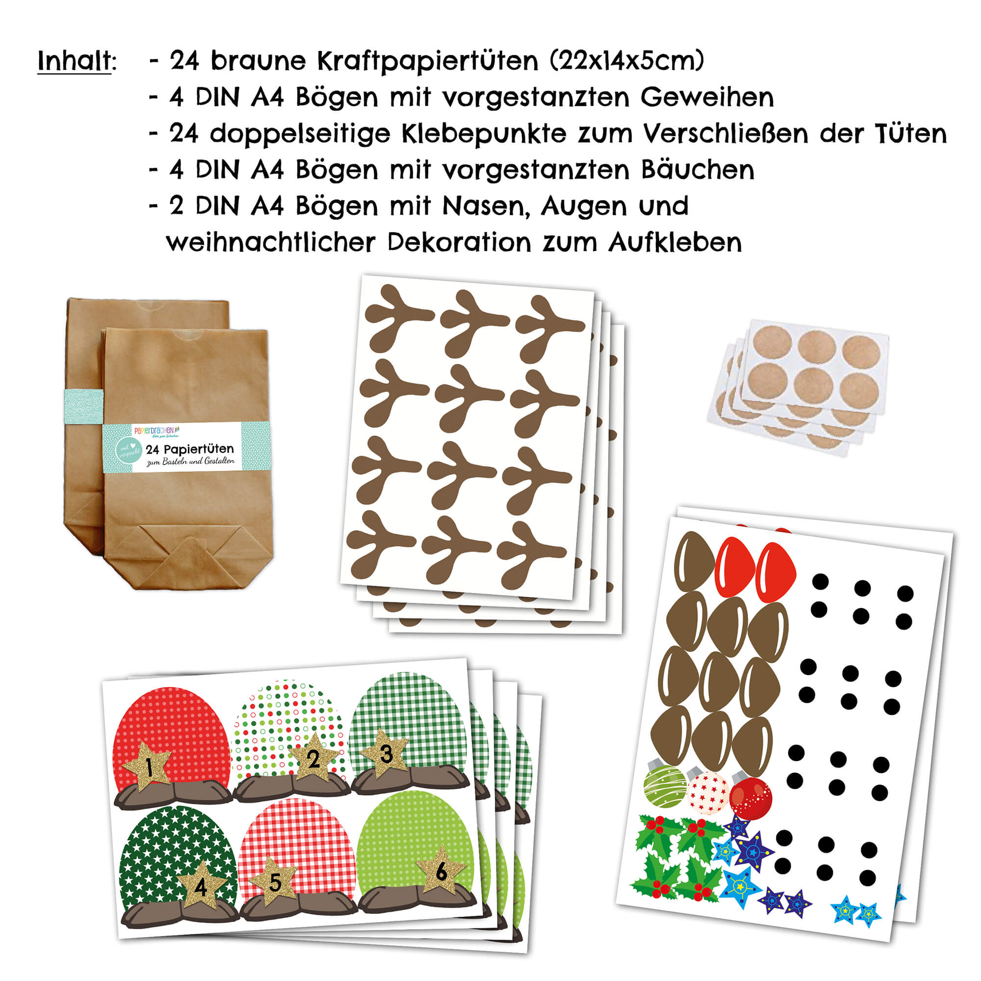 DIY Rentier Adventskalender Papierdrachen Papierdrachen - malmichmunt.com