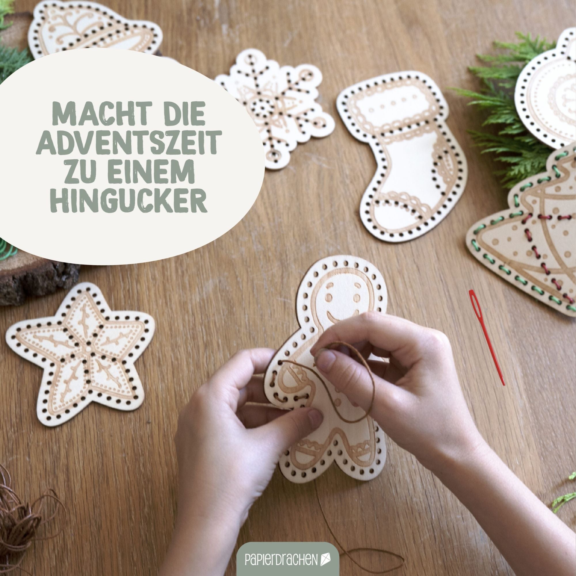 Fädelset aus Holz zu Weihnachten Papierdrachen - malmichmunt.com