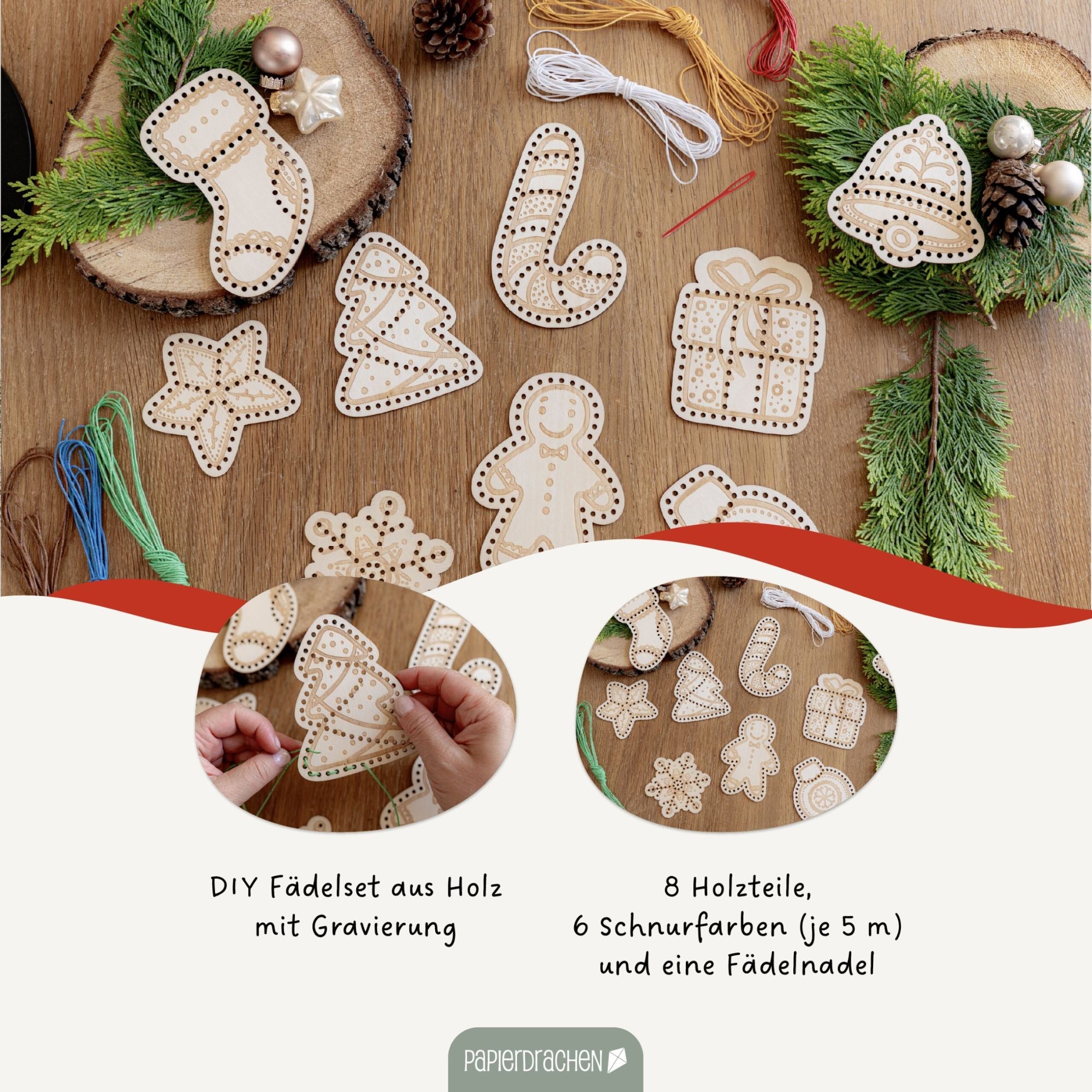 Fädelset aus Holz zu Weihnachten Papierdrachen - malmichmunt.com