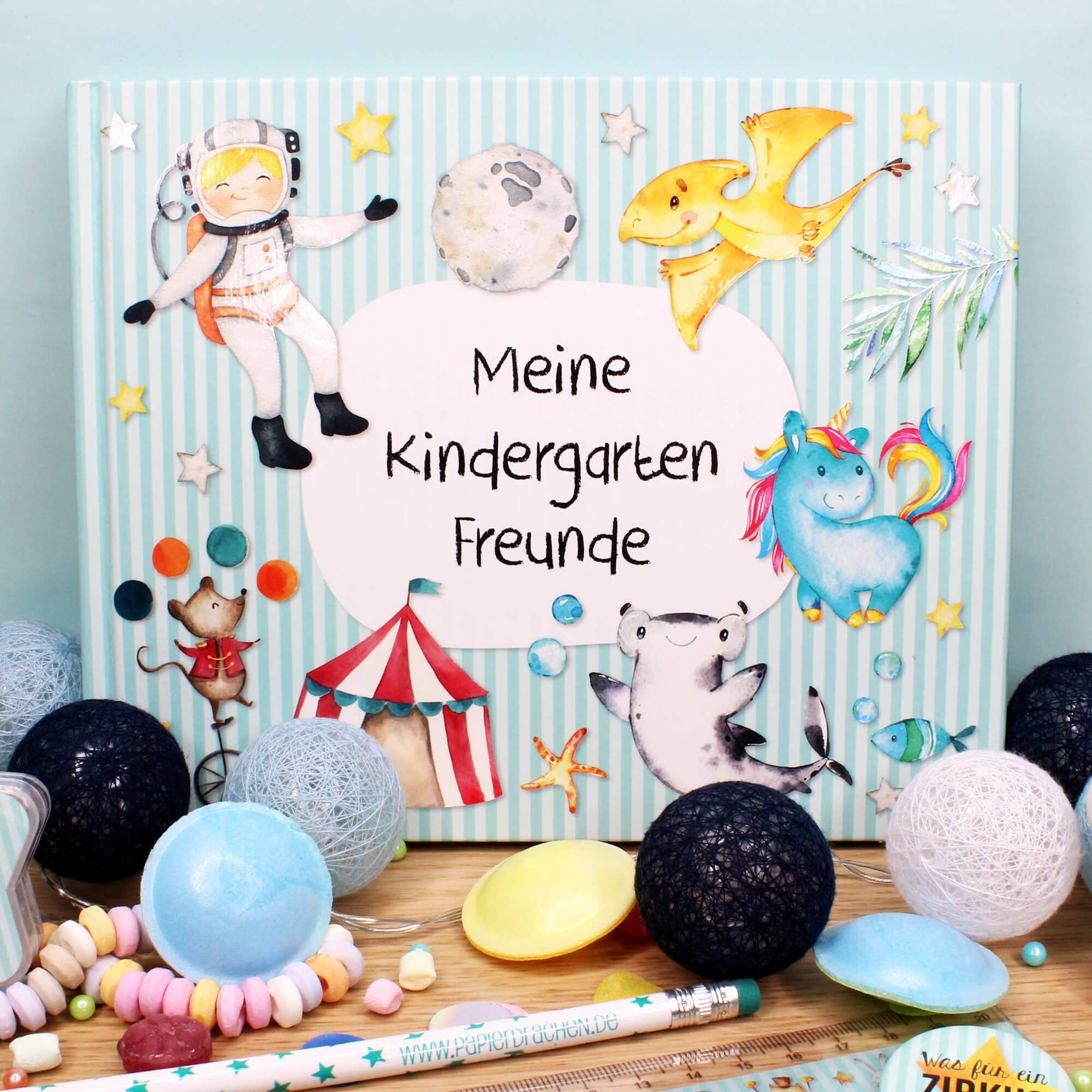 Freundebuch Kindergarten - Türkis Papierdrachen - malmichmunt.com