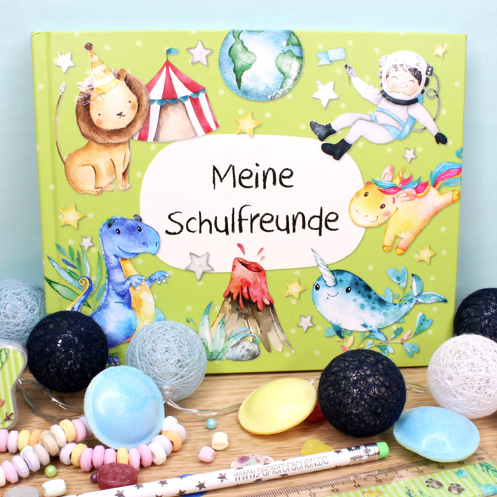 Freundebuch Schule - Grün Papierdrachen - malmichmunt.com