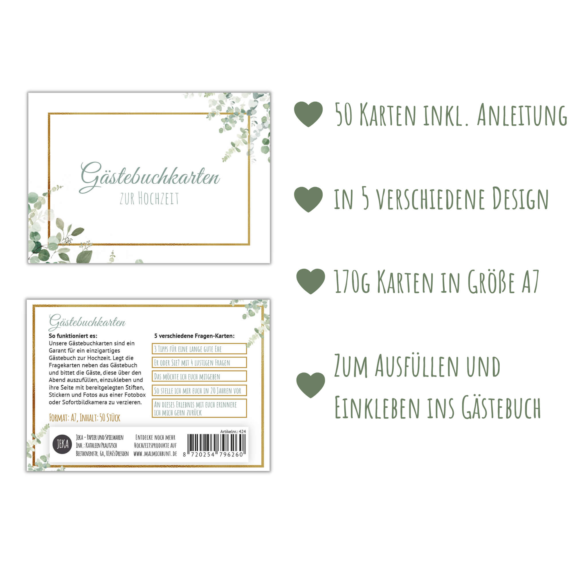 Gästebuchkarten - Design Grün - Gold Jeka - malmichmunt.com