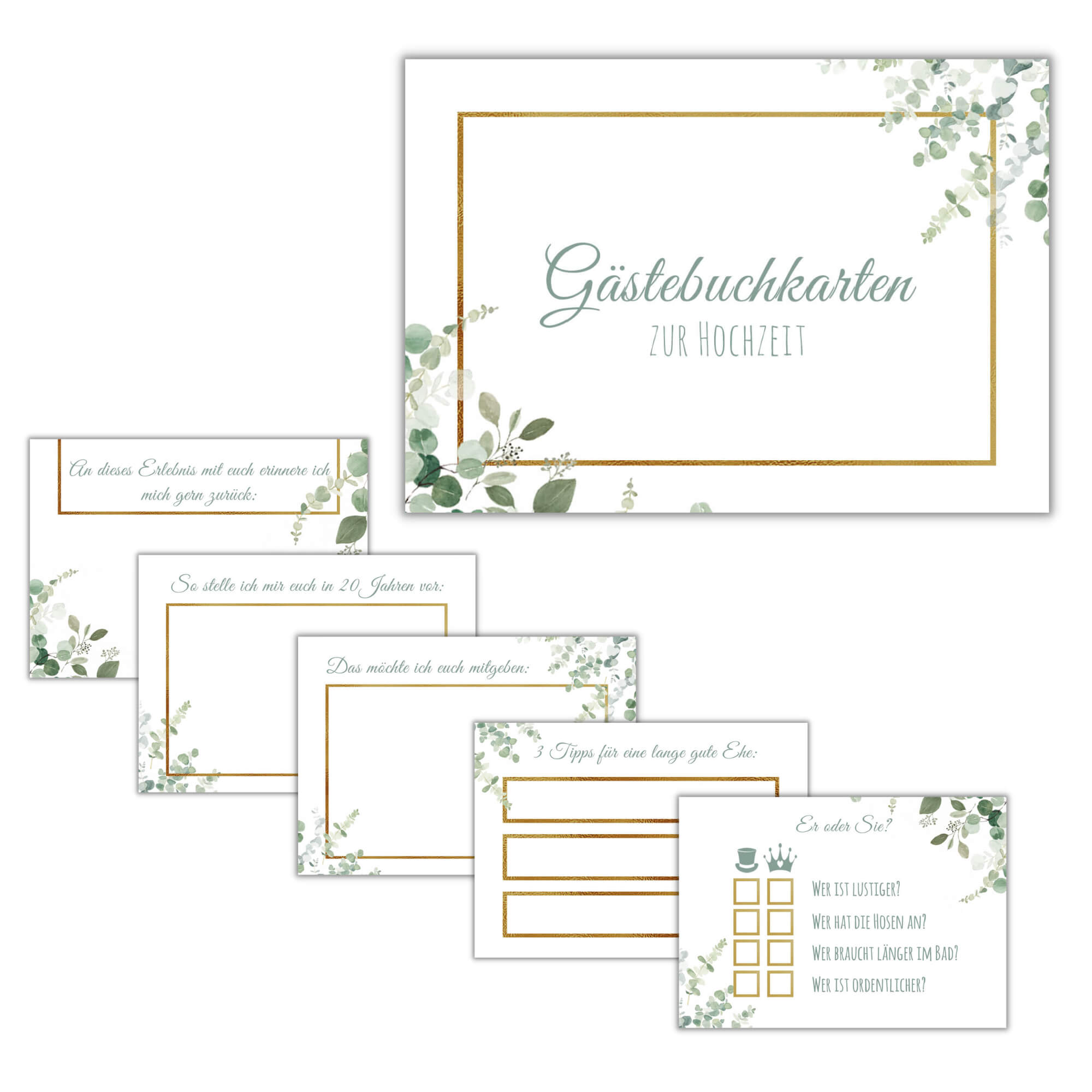 Gästebuchkarten - Design Grün - Gold Jeka - malmichmunt.com