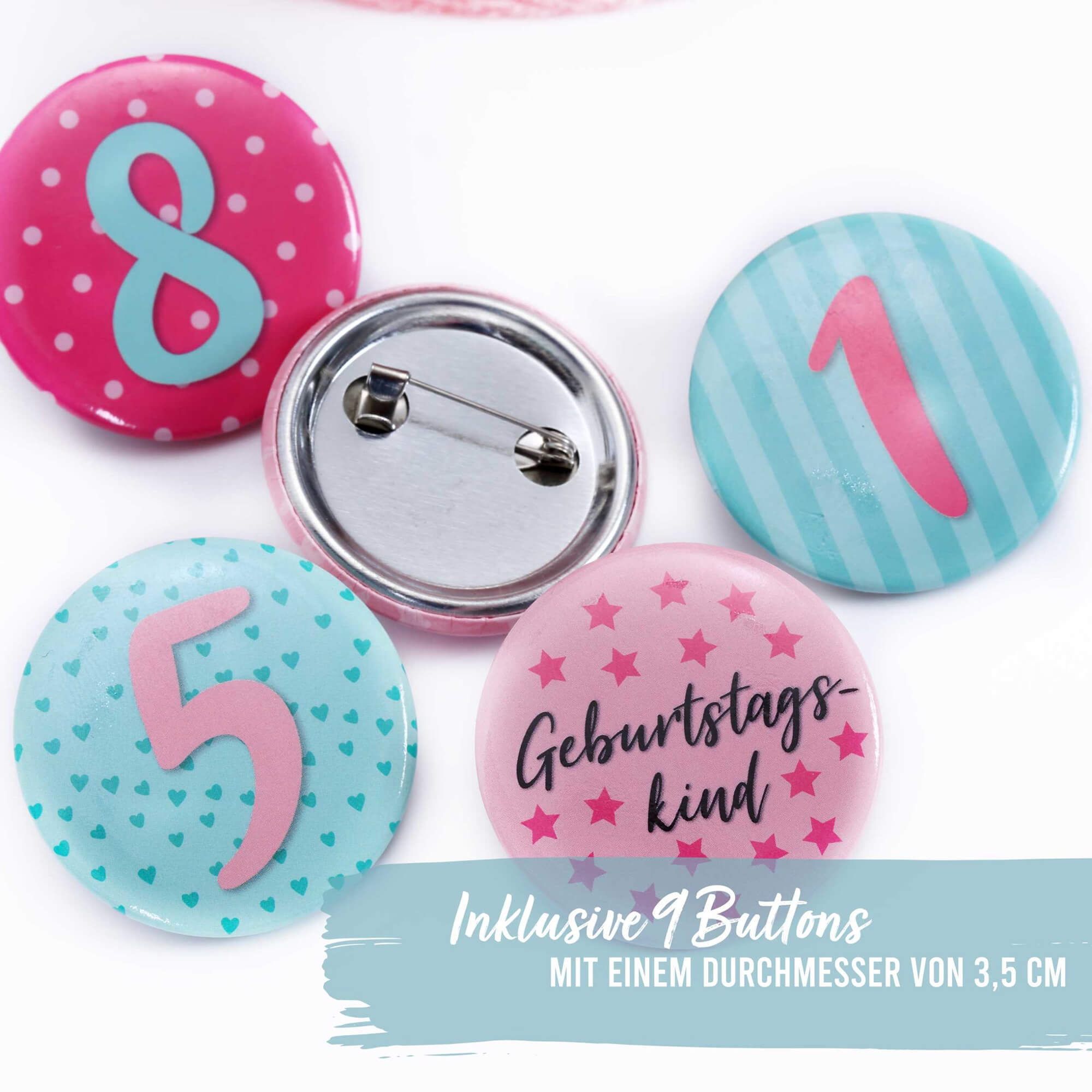 Geburtstagskrone mit Buttons - Rosa Papierdrachen - malmichmunt.com