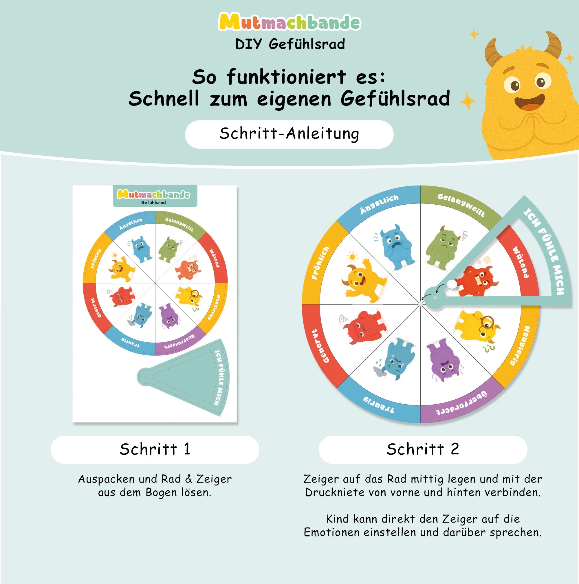 Gefühlsrad für Kinder - Mutmachbande Jeka - malmichmunt.com