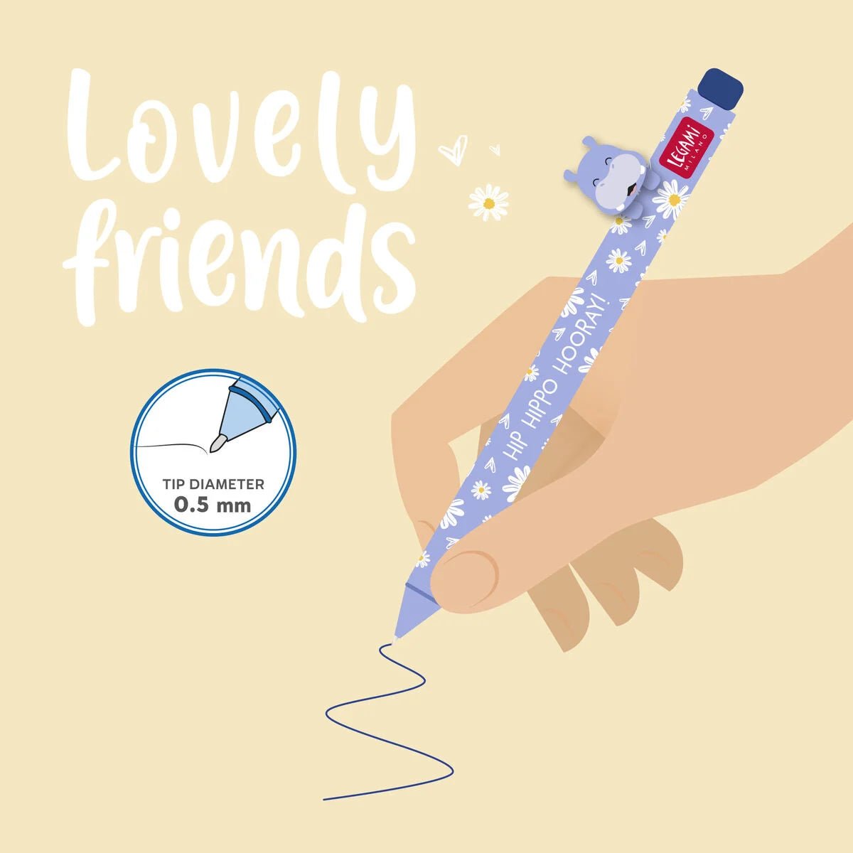 Gelstift Lovely Friends - Hippo Legami - malmichmunt.com
