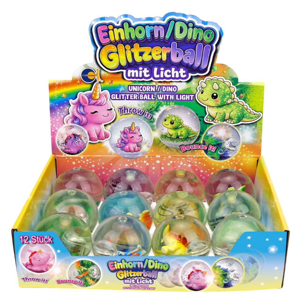 Glitzerball - Flummi mit Licht - Dino Funtrading - malmichmunt.com