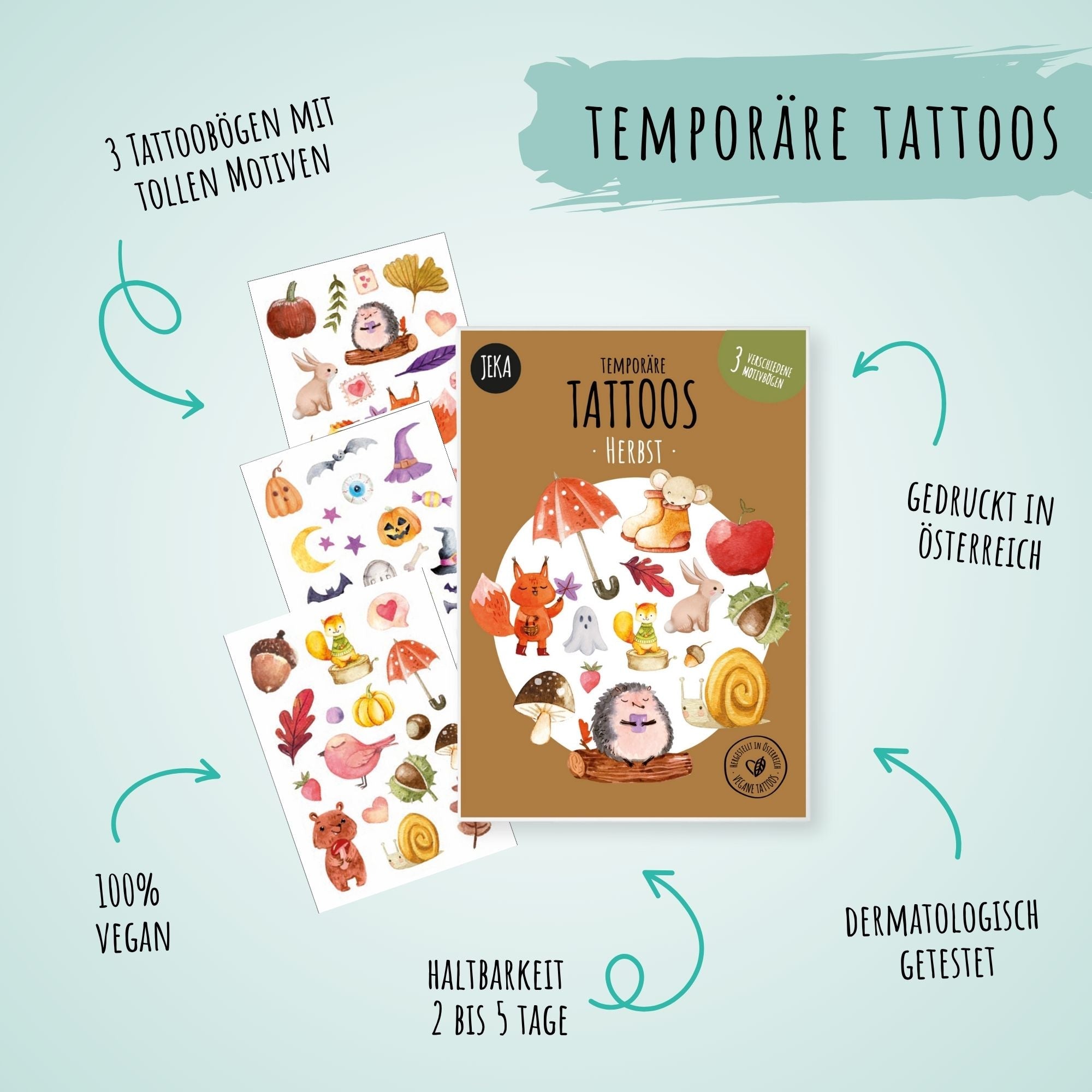 Herbst Kindertattoos - 3 Bögen Jeka - malmichmunt.com