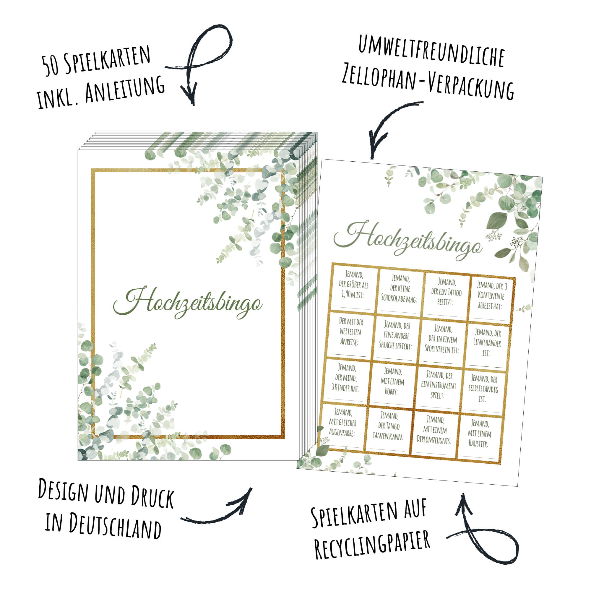 Hochzeitsbingo - Design Grün - Gold Jeka - malmichmunt.com