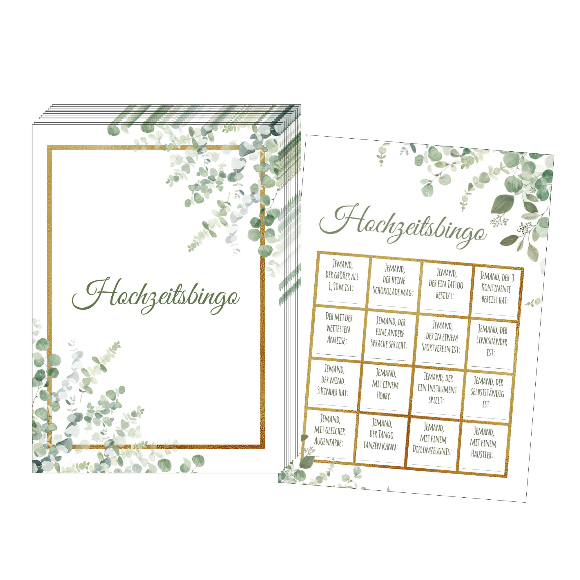 Hochzeitsbingo - Design Grün - Gold Jeka - malmichmunt.com