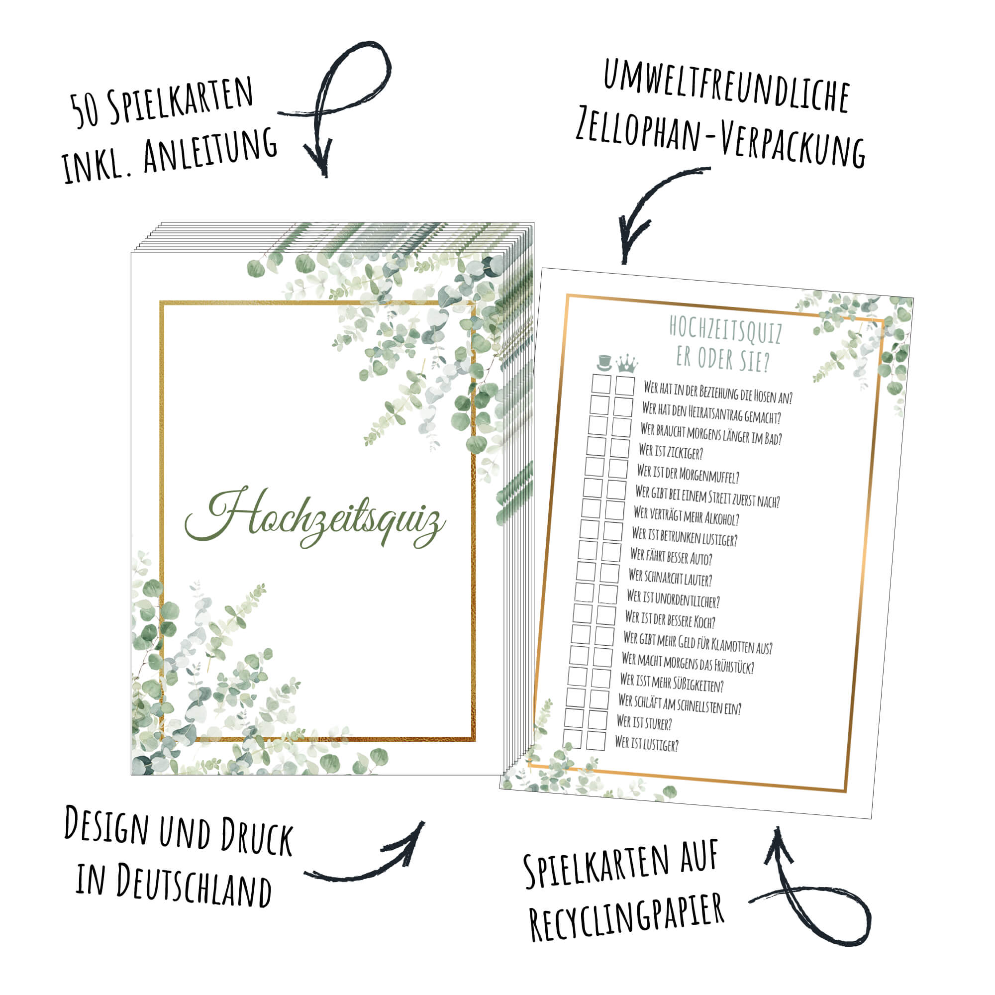 Hochzeitsquiz - Design Grün - Gold Jeka - malmichmunt.com