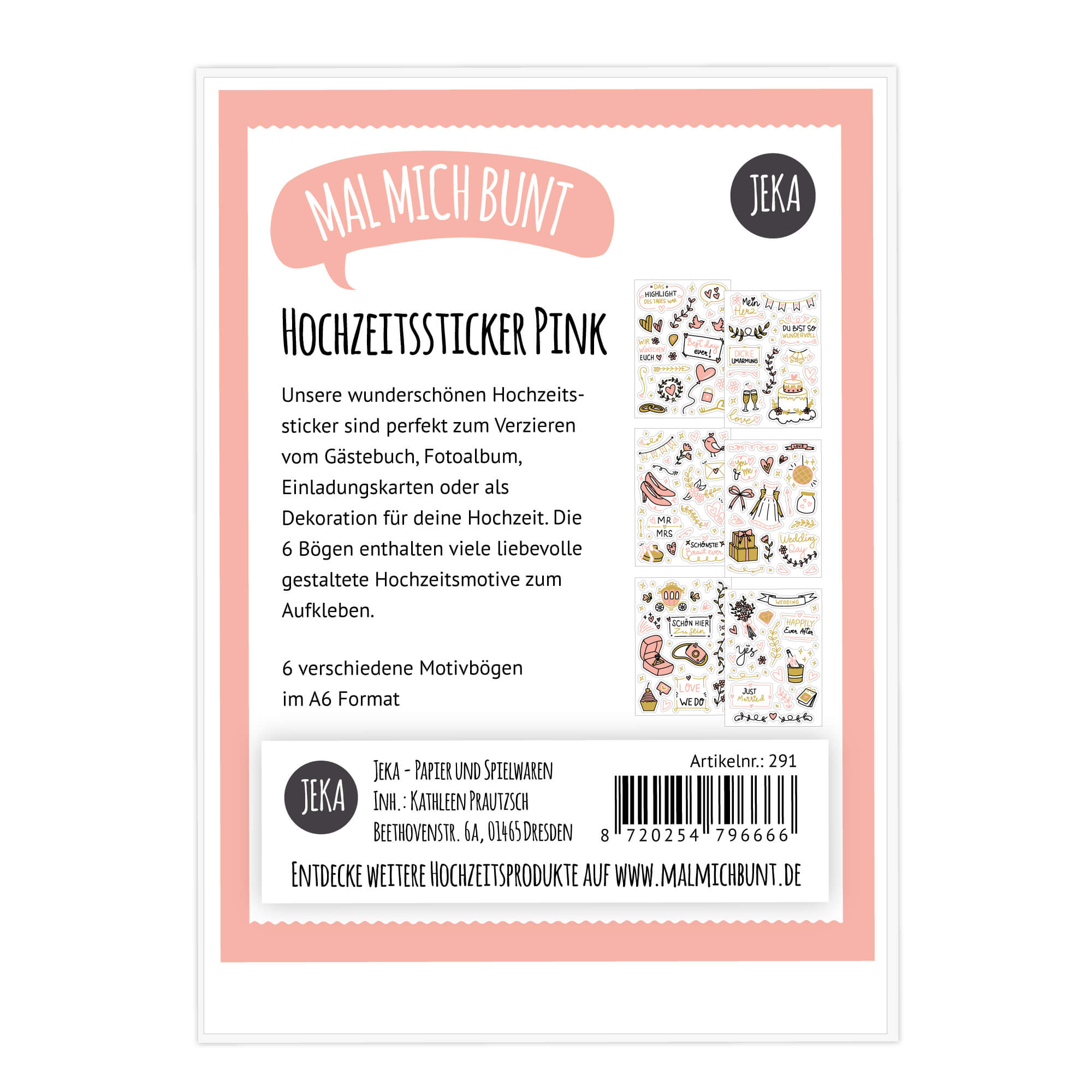 Hochzeitssticker Pink/Gold Jeka - malmichmunt.com