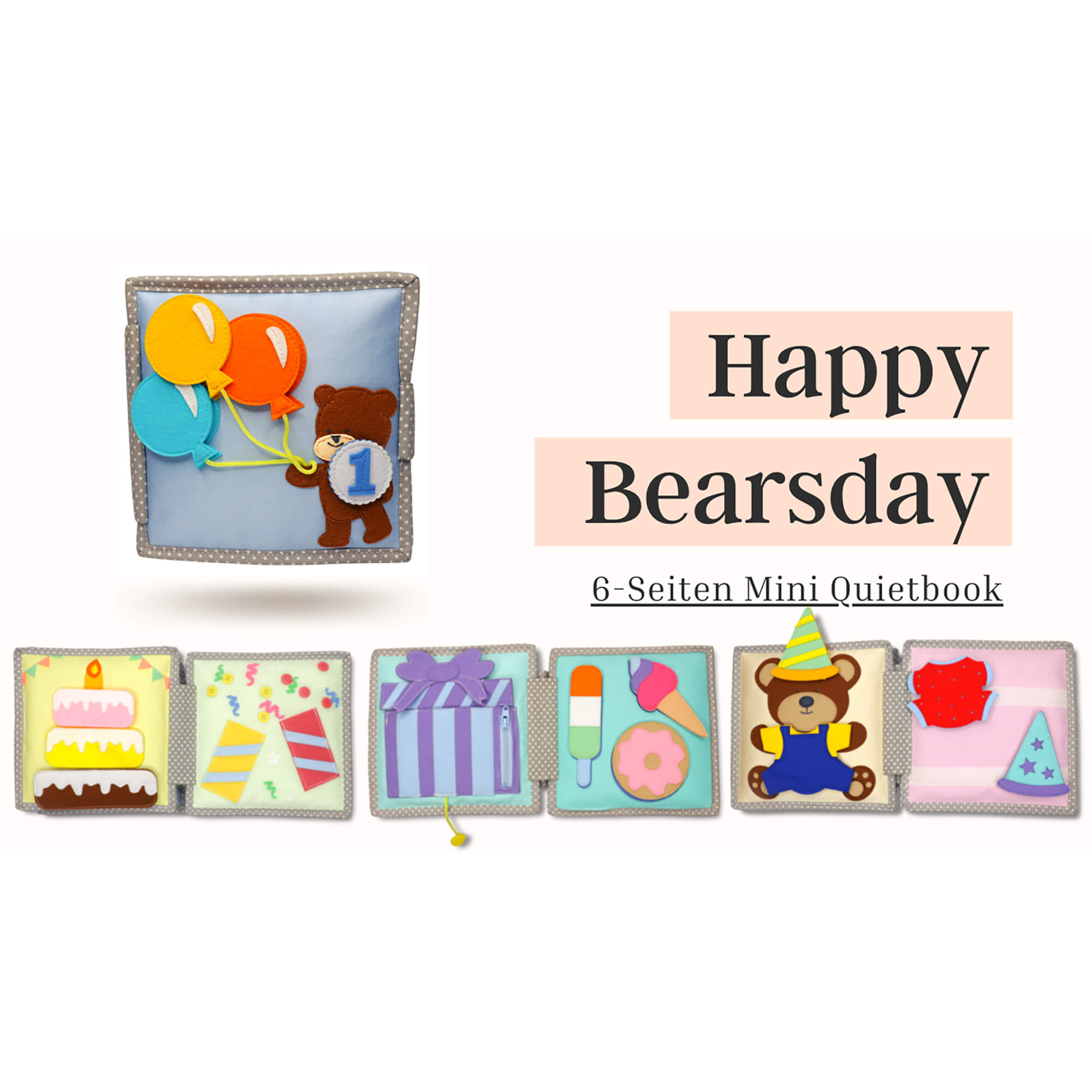 Jolly Design - Mini Quiet Book "Happy Bearsday" (ab 1 Jahr) Jolly Designs - malmichmunt.com