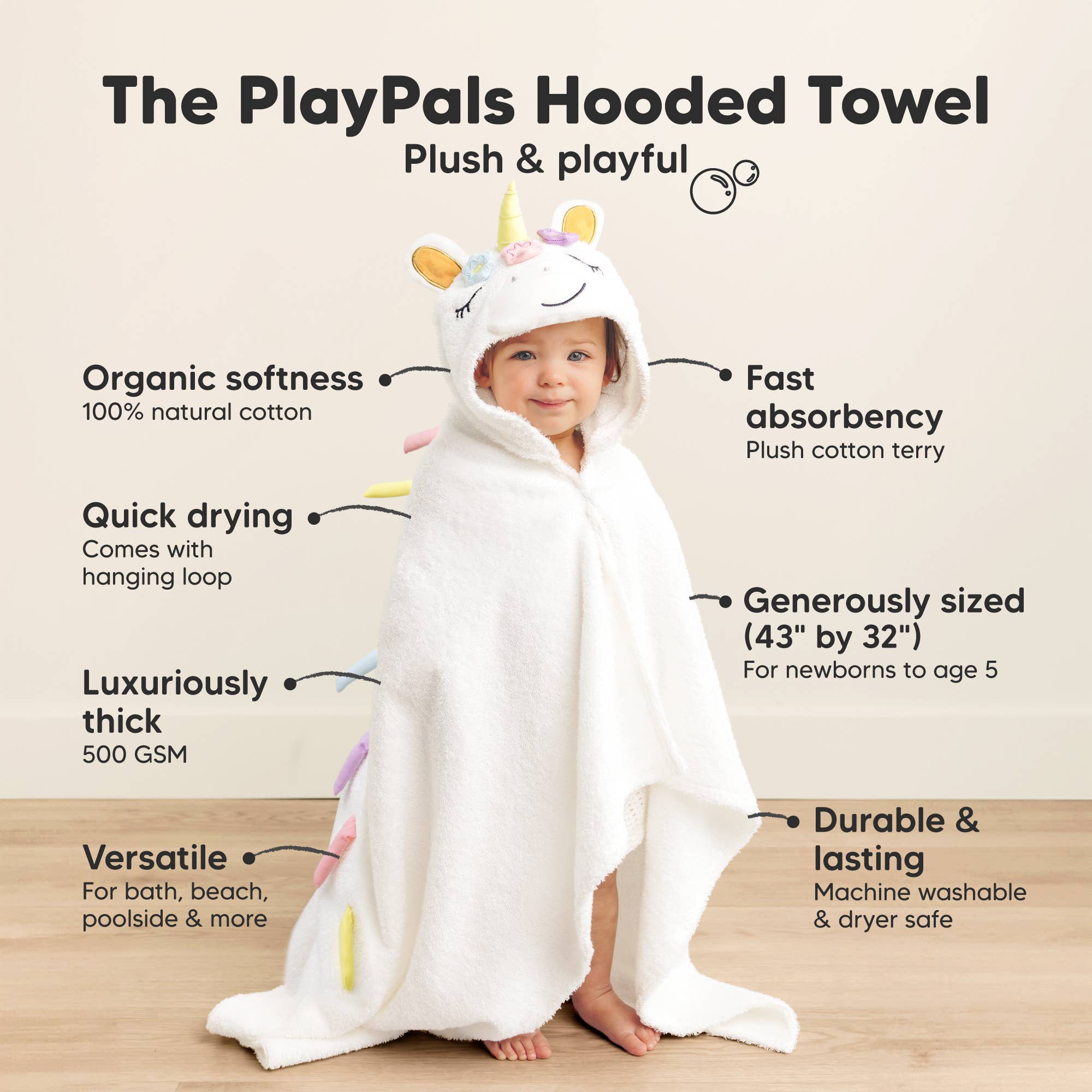 KeaBabies PlayPals Kapuzenhandtuch für Babys: Einhorn KeaBabies - malmichmunt.com