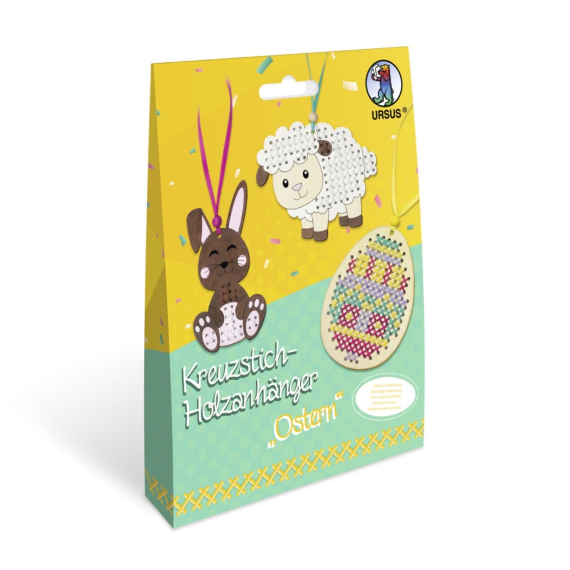 Kreuzstich - Holzanhänger Ostern Ursus - malmichmunt.com