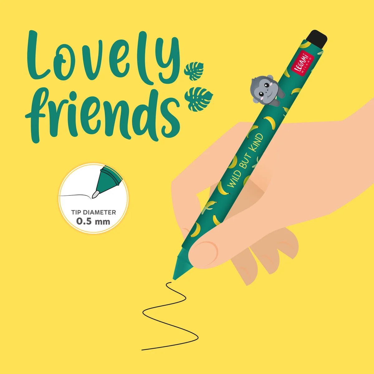 Lovely Friends Stift mit Deko-Tierchen Gorilla „Wild but Kind“ Legami - malmichmunt.com