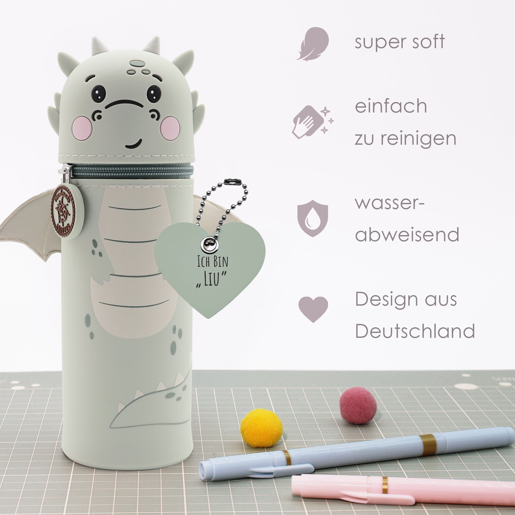 Lulubug lustiges Federmäppchen aus Silikon - Drache "Liu" Bell Trade - malmichmunt.com
