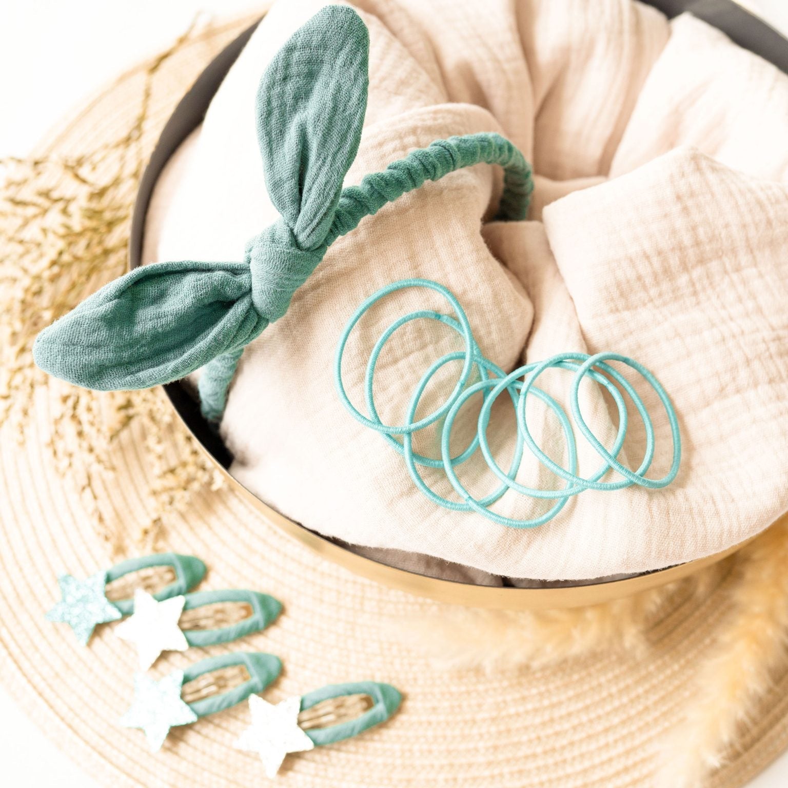 Musselin Haar - Accessoires Set – Petrol Papierdrachen - malmichmunt.com