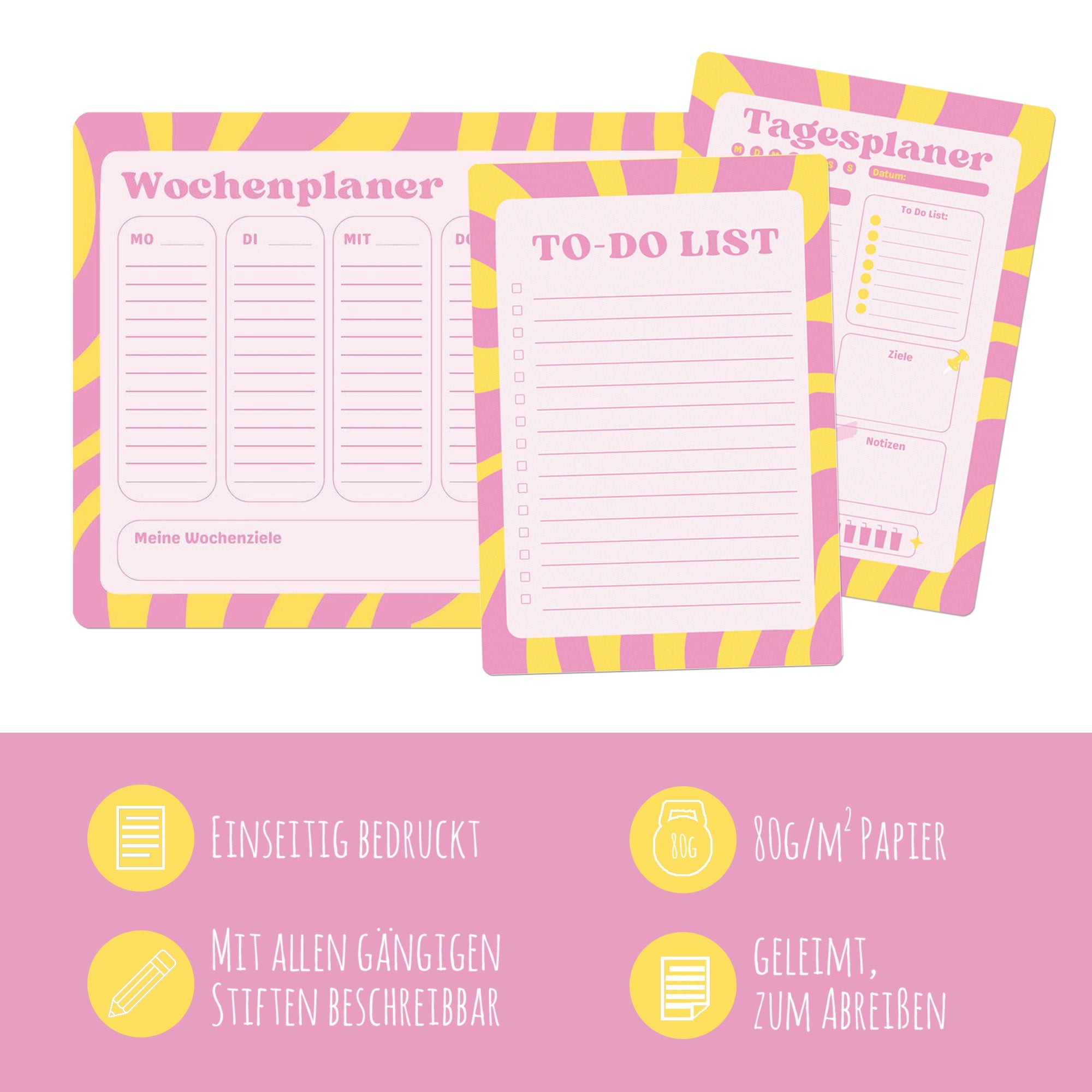 Notizblöcke Set To - Do - List, Tagesplaner & Wochenplaner Pink/Gelb Jeka - malmichmunt.com