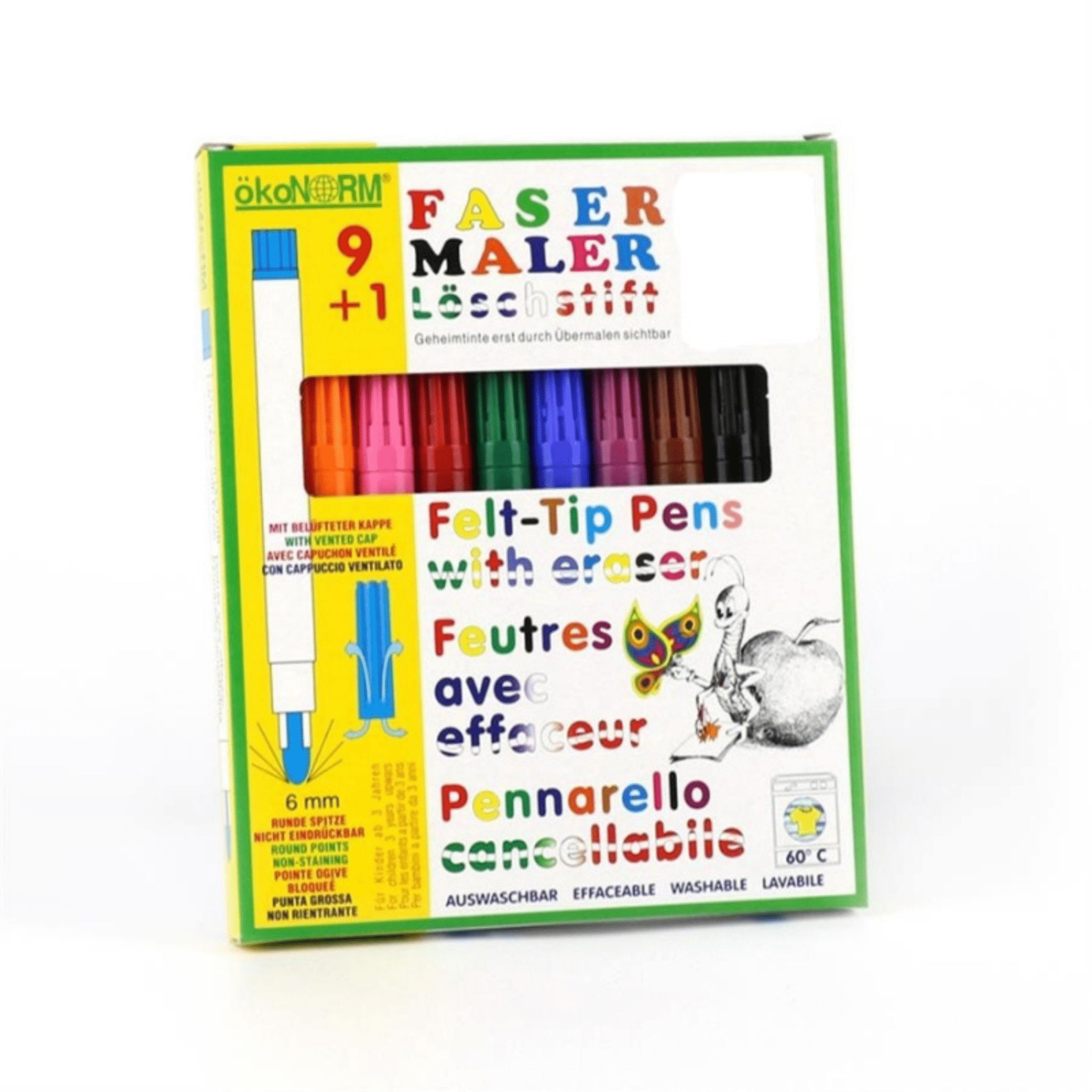 ökoNORM Fasermaler 6mm 9+1, inkl. Löschstift - 9 Farben ökoNorm - malmichmunt.com
