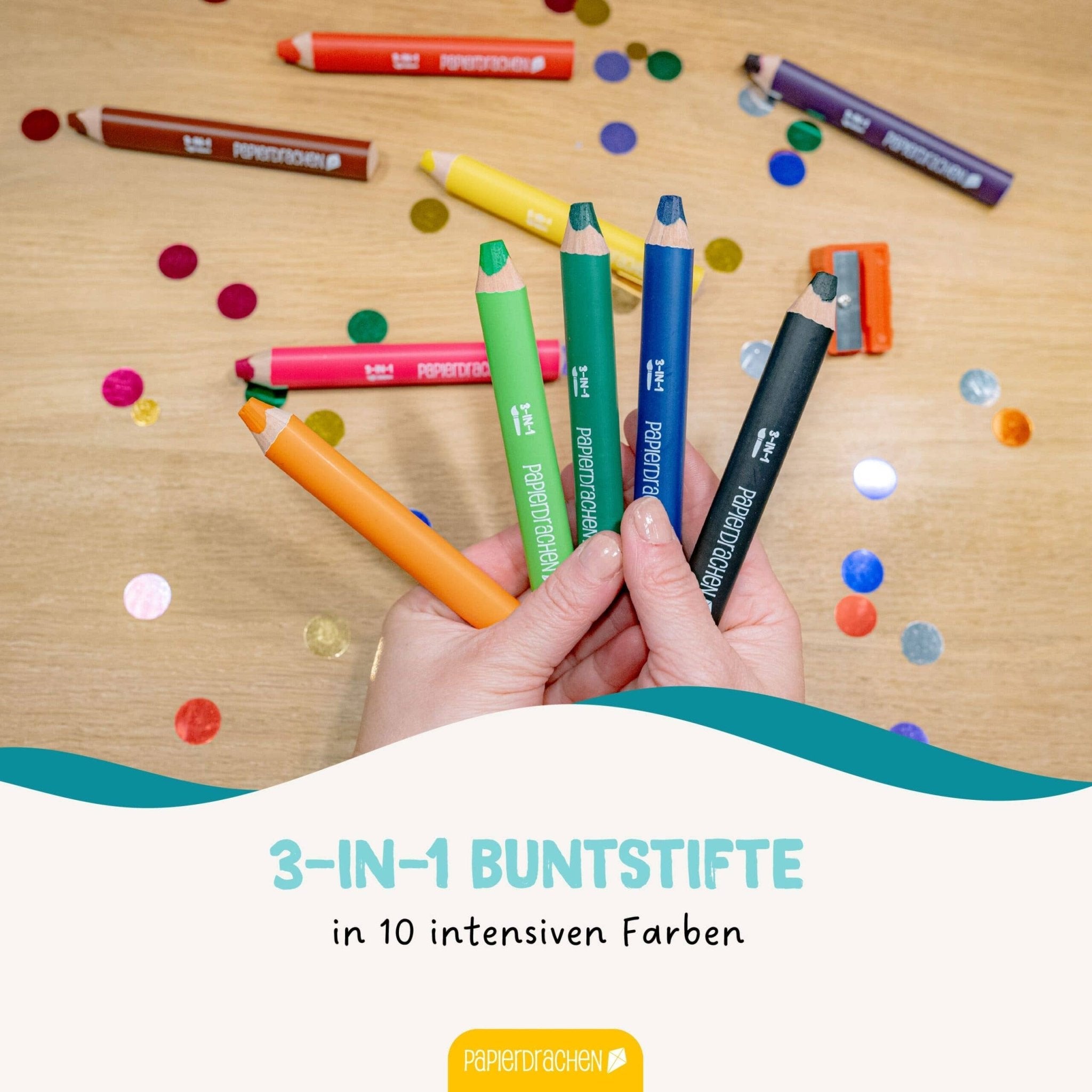 Papierdrachen 3in1 Buntstifte mit Anspitzer Papierdrachen - malmichmunt.com