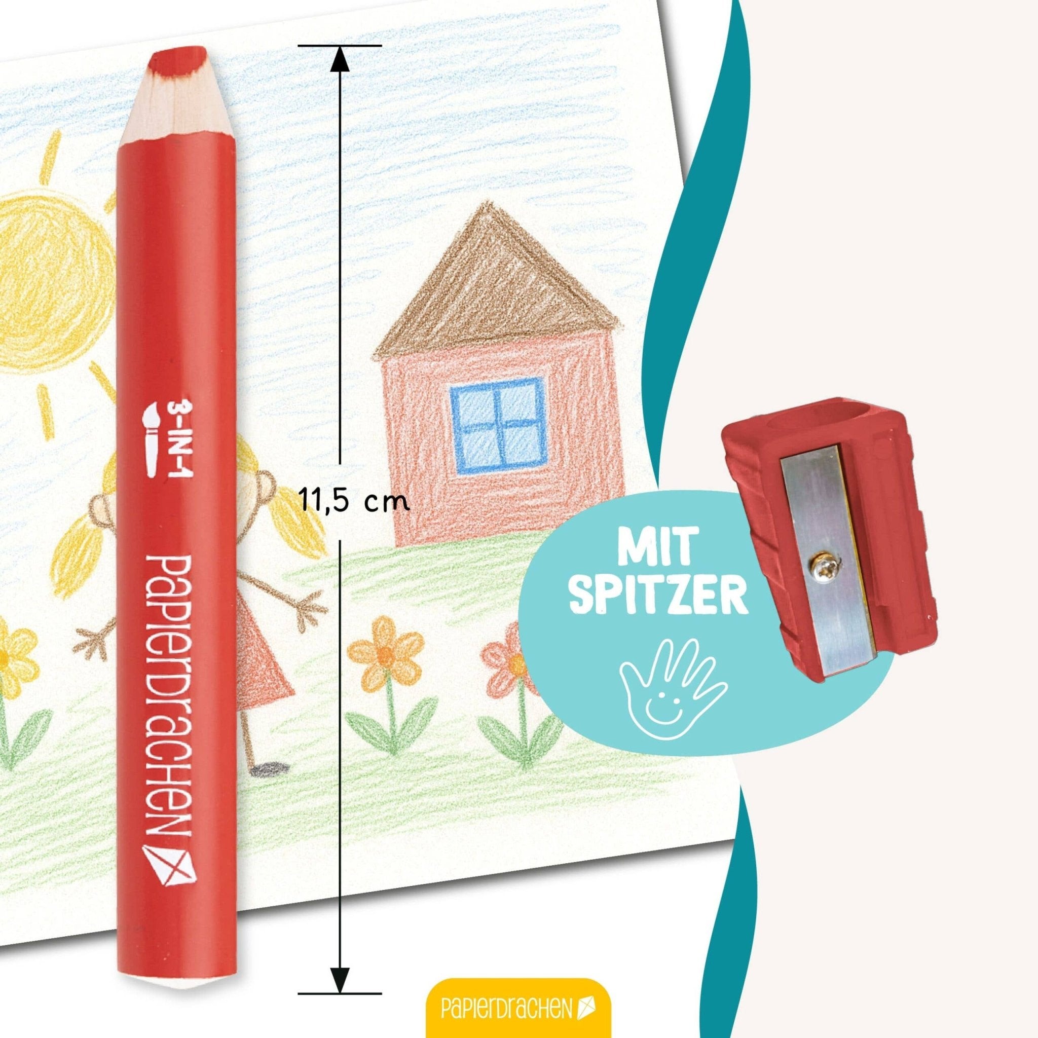 Papierdrachen 3in1 Buntstifte mit Anspitzer Papierdrachen - malmichmunt.com